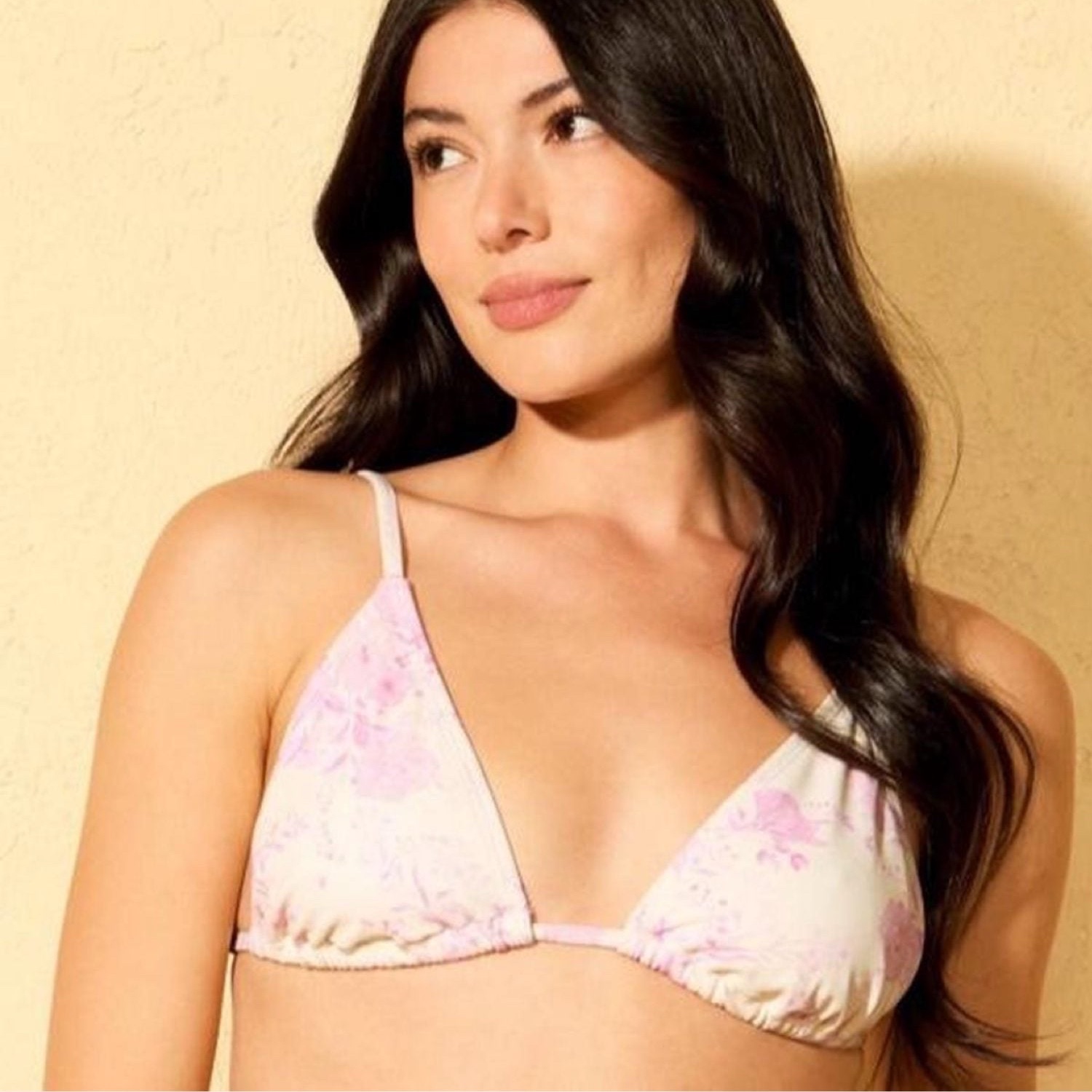 Shade and Shore Small Pink Floral Triangle Bikini Top image 5