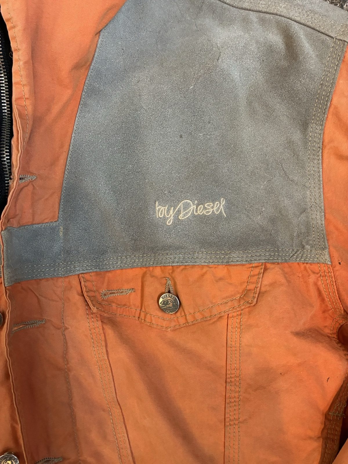 Vintage Diesel Orange & Grey workwear 90s y2k Hooded Jacket Medium Cotton Blend image 2