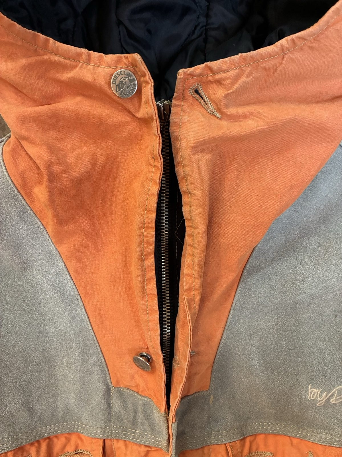 Vintage Diesel Orange & Grey workwear 90s y2k Hooded Jacket Medium Cotton Blend image 3