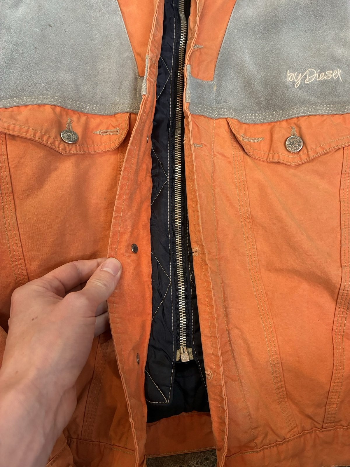 Vintage Diesel Orange & Grey workwear 90s y2k Hooded Jacket Medium Cotton Blend image 4