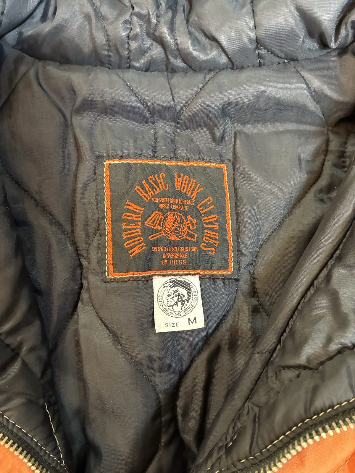 Vintage Diesel Orange & Grey workwear 90s y2k Hooded Jacket Medium Cotton Blend image 8