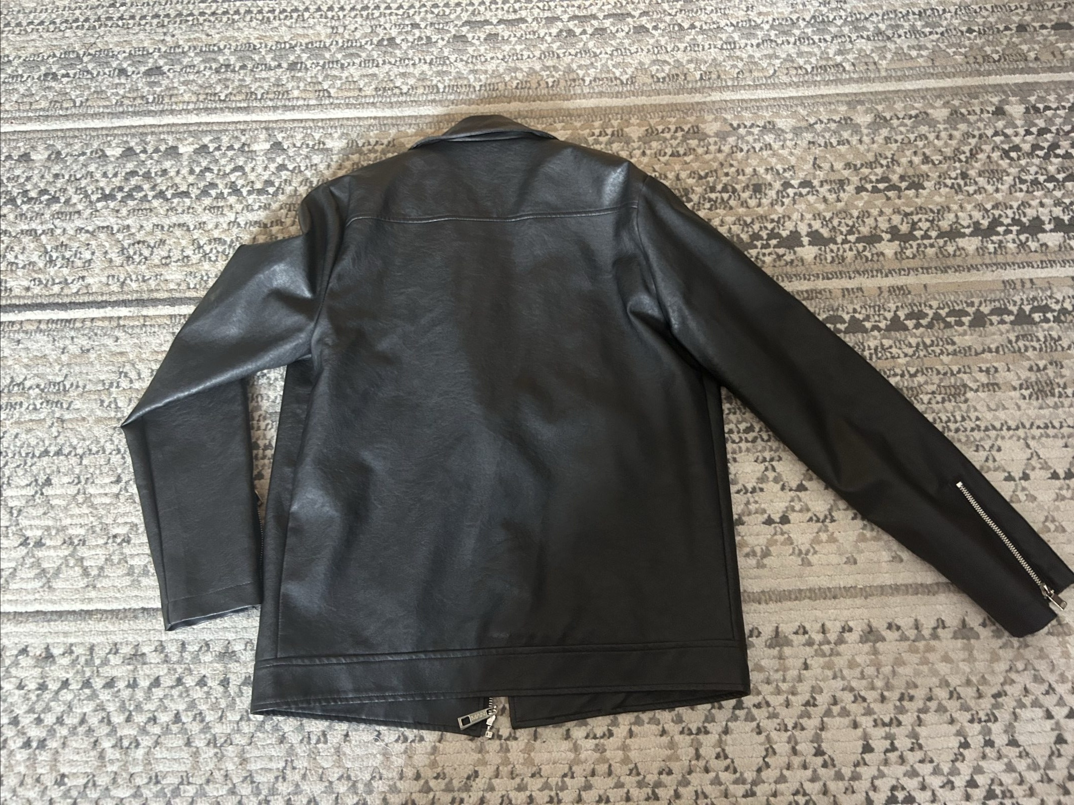 boohooMAN Black Faux Leather Biker Jacket Medium Quilted Shoulders image 8