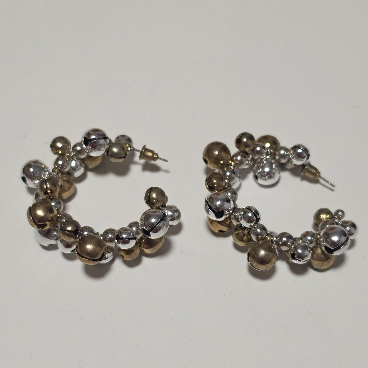 Silver & Gold Tone Beaded Hoop Earrings. B8