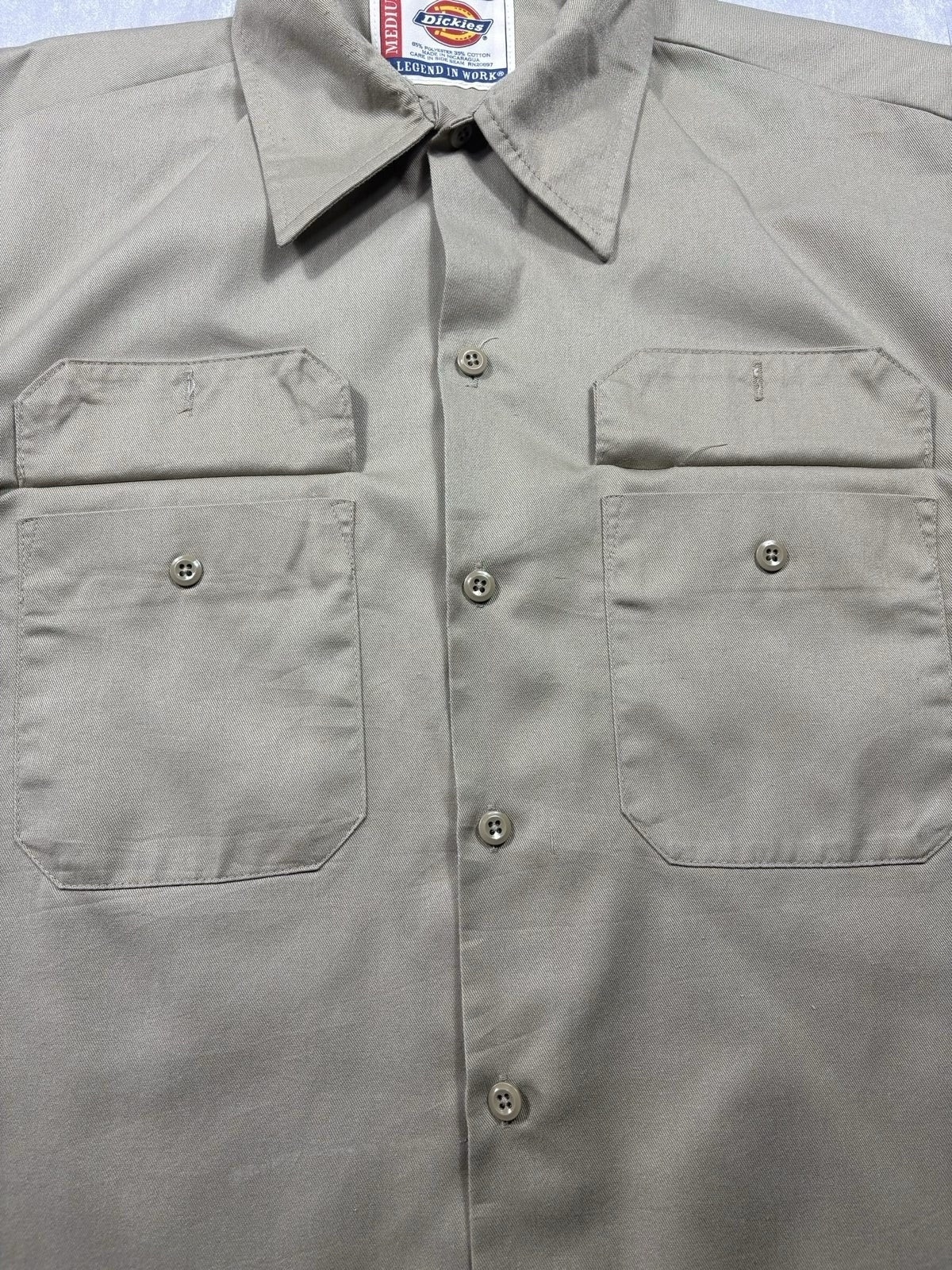 Dickies Beige Short Sleeve Work Shirt Medium Cotton image 5