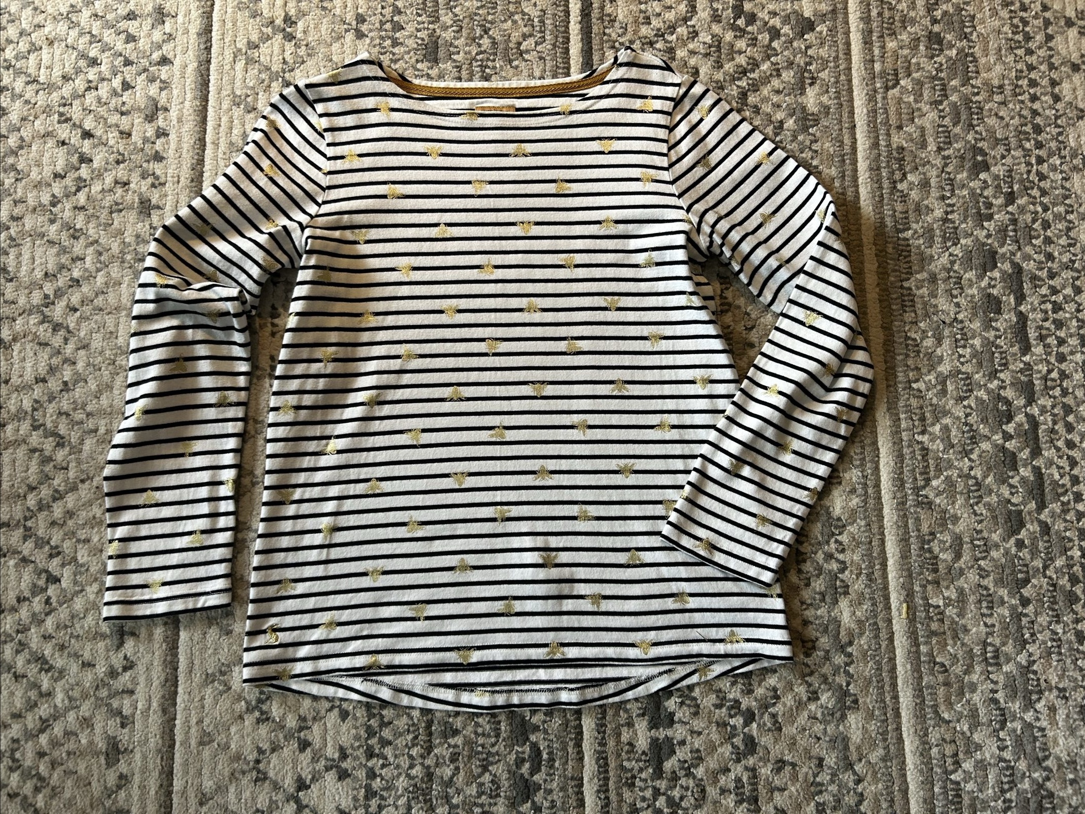 Joules Women's White & Black Striped Bee Print Top UK 10
