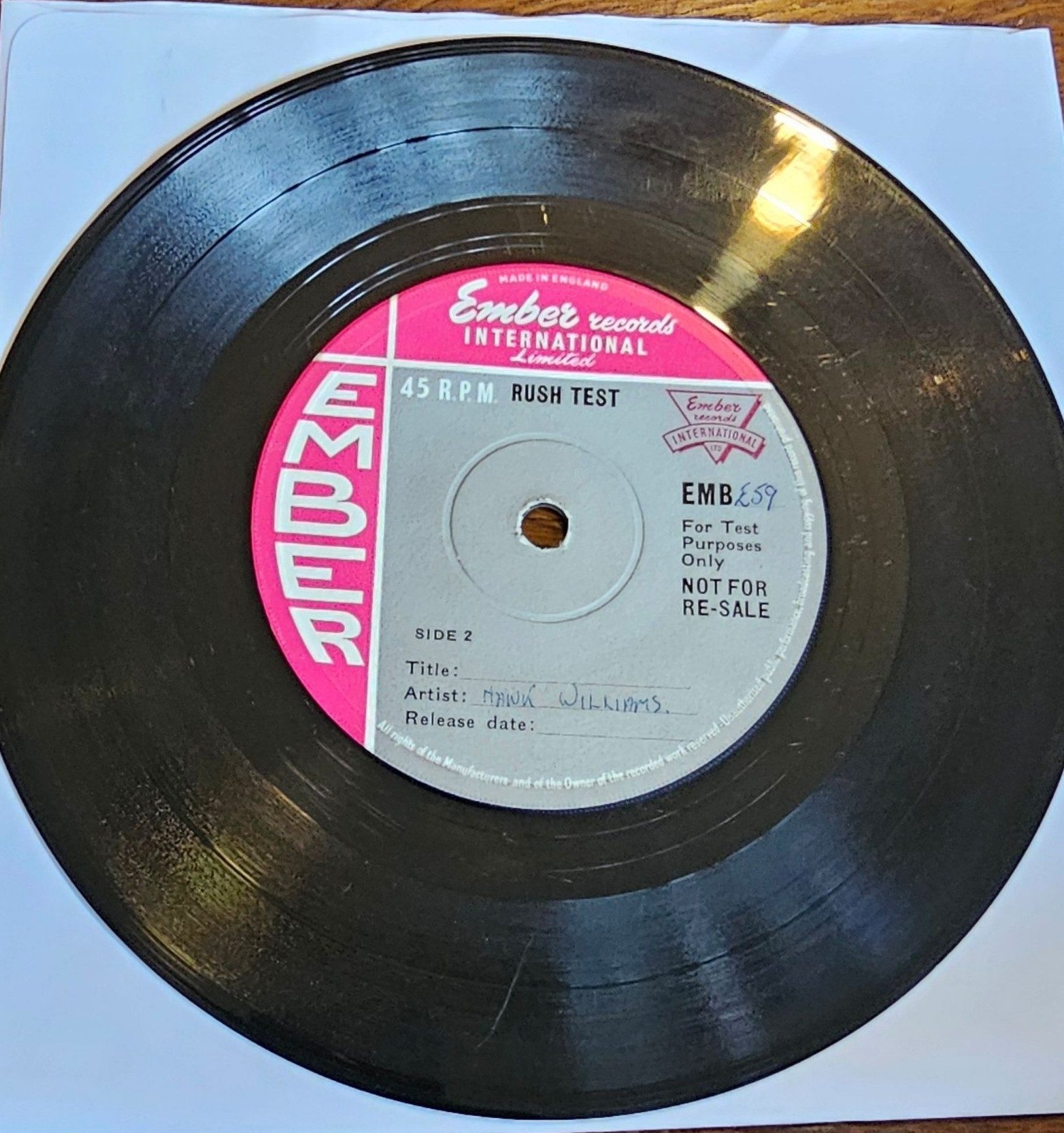 Mark Williams J Miller Rush Test Ember EMB 259 7" Vinyl image 2