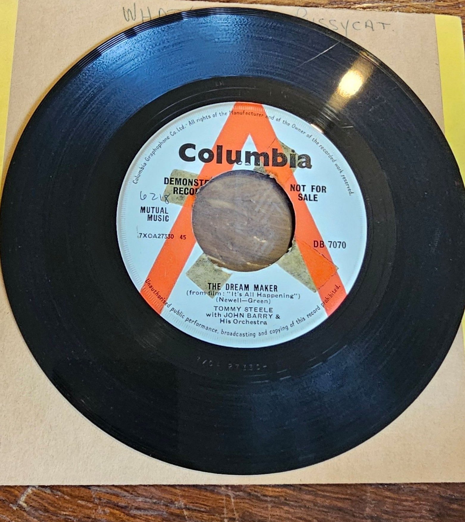 Tommy Steele The Dream Maker PROMO Columbia DB 7070 7" Vinyl Single