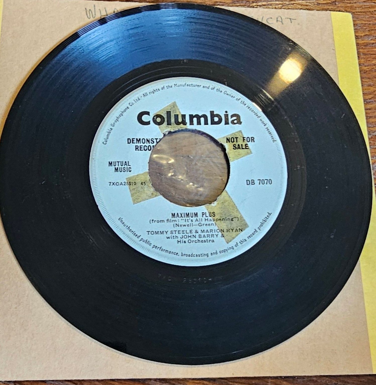 Tommy Steele The Dream Maker PROMO Columbia DB 7070 7" Vinyl Single image 2