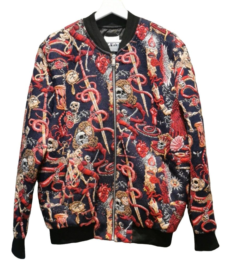 Zara Mens Navy Embroidered Bomber Jacket Large