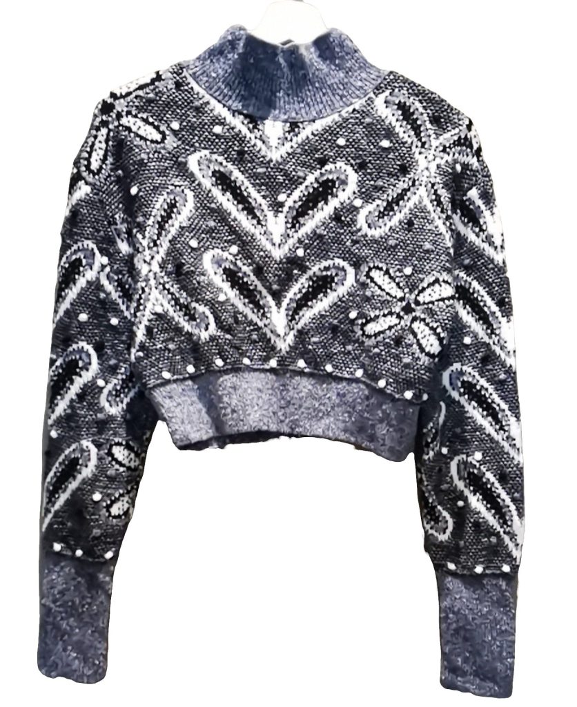 Zara Blue Patterned Cropped Knit Jumper Medium