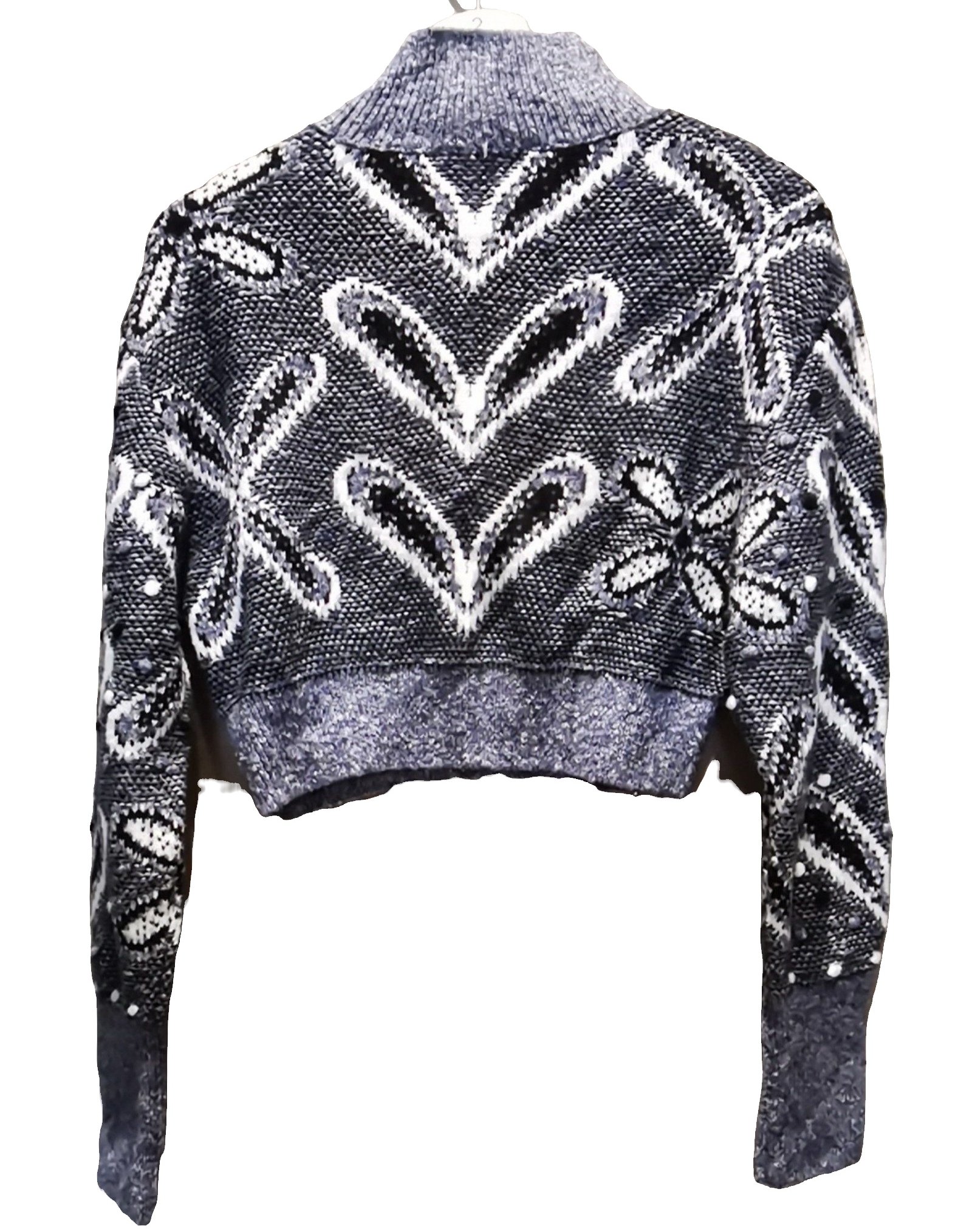 Zara Blue Patterned Cropped Knit Jumper Medium image 2