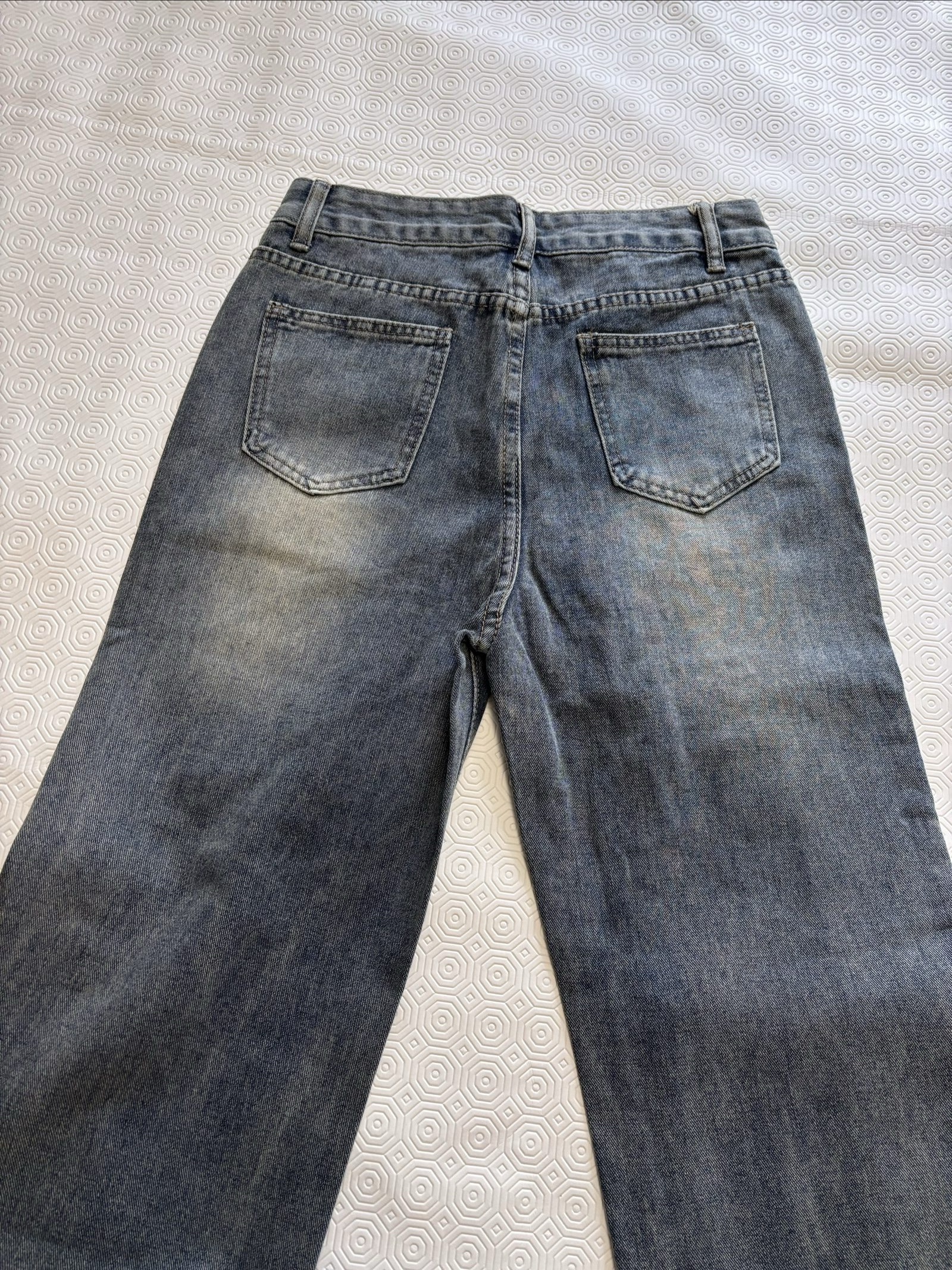 Blue Distressed Ripped Denim Jeans Straight Leg image 9
