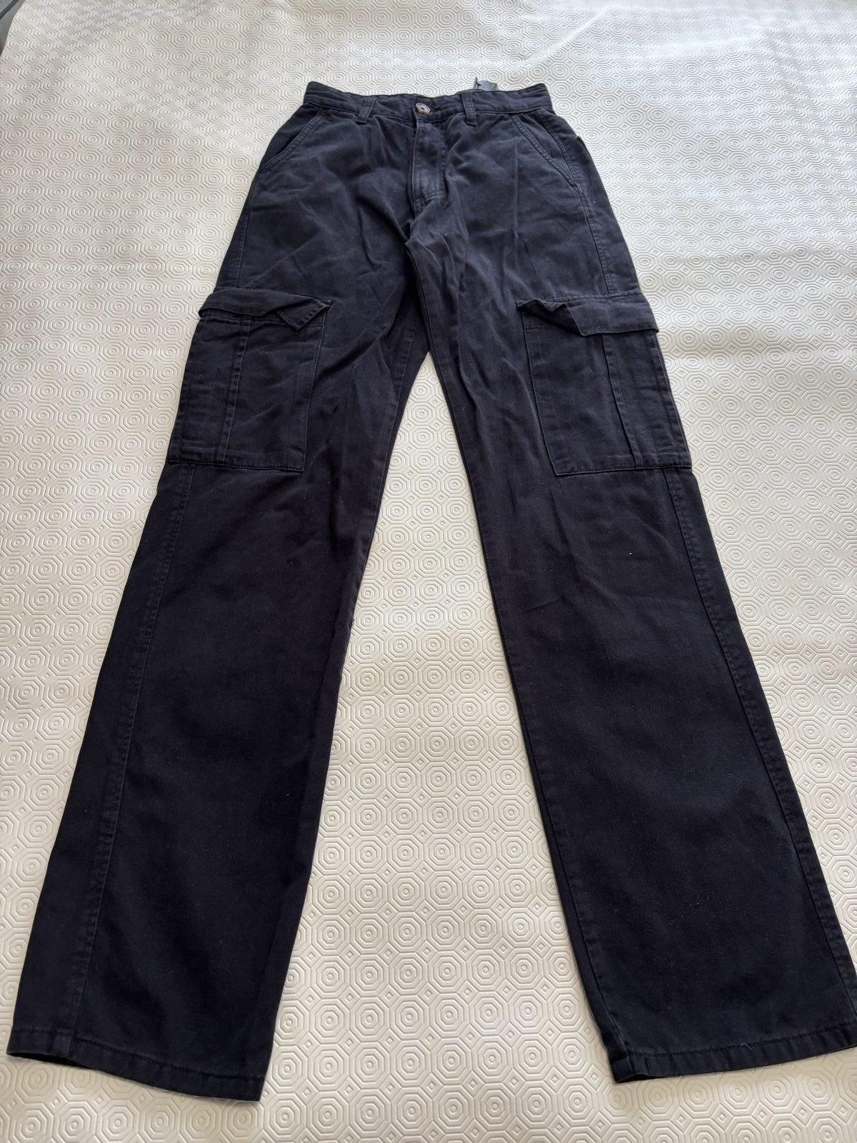 Stradivarius Black Cargo Trousers Wide Leg Pockets