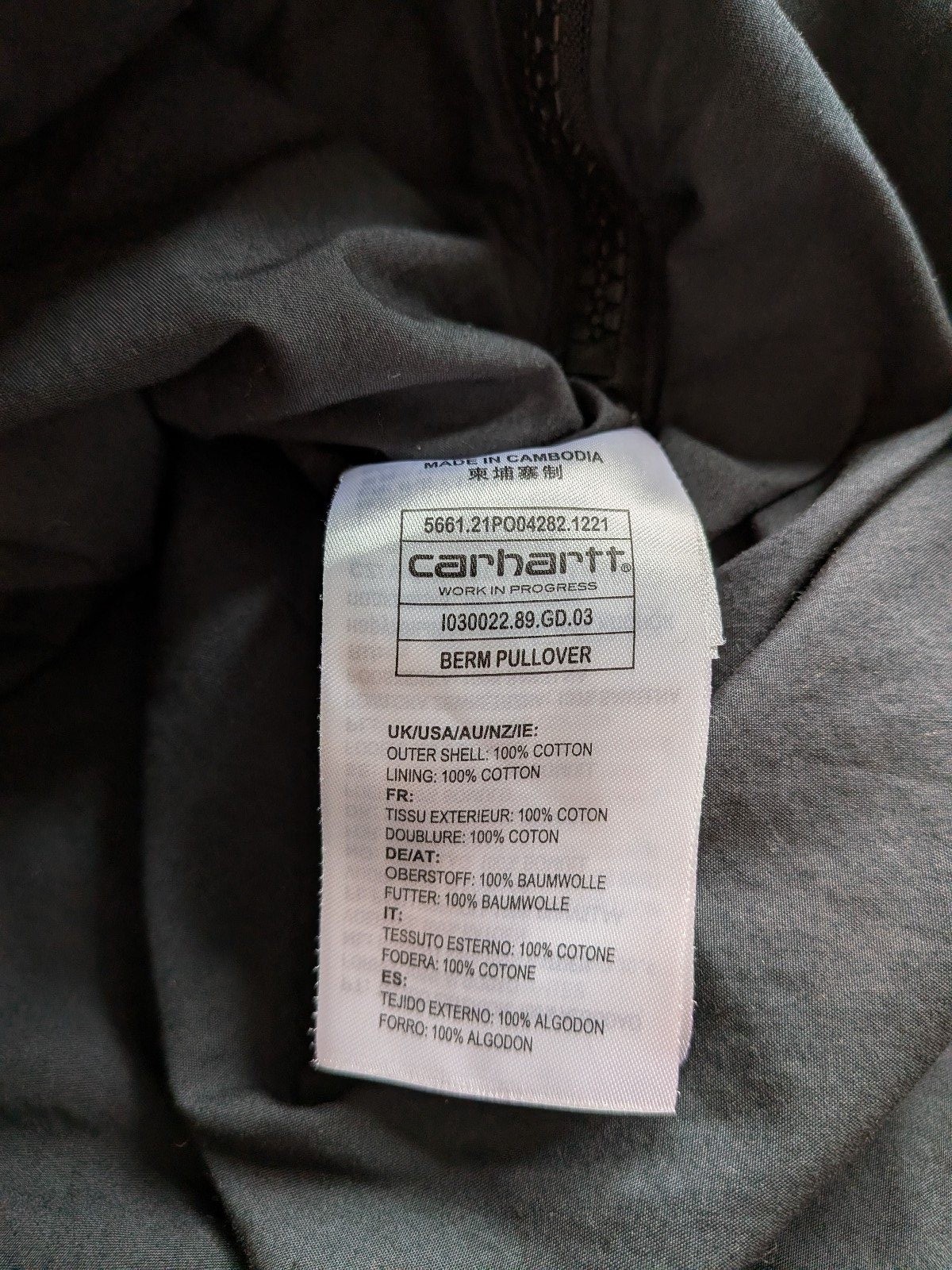 Carhartt WIP Berm Pullover Hoodie Grey Medium Cotton Workwear (L) image 4