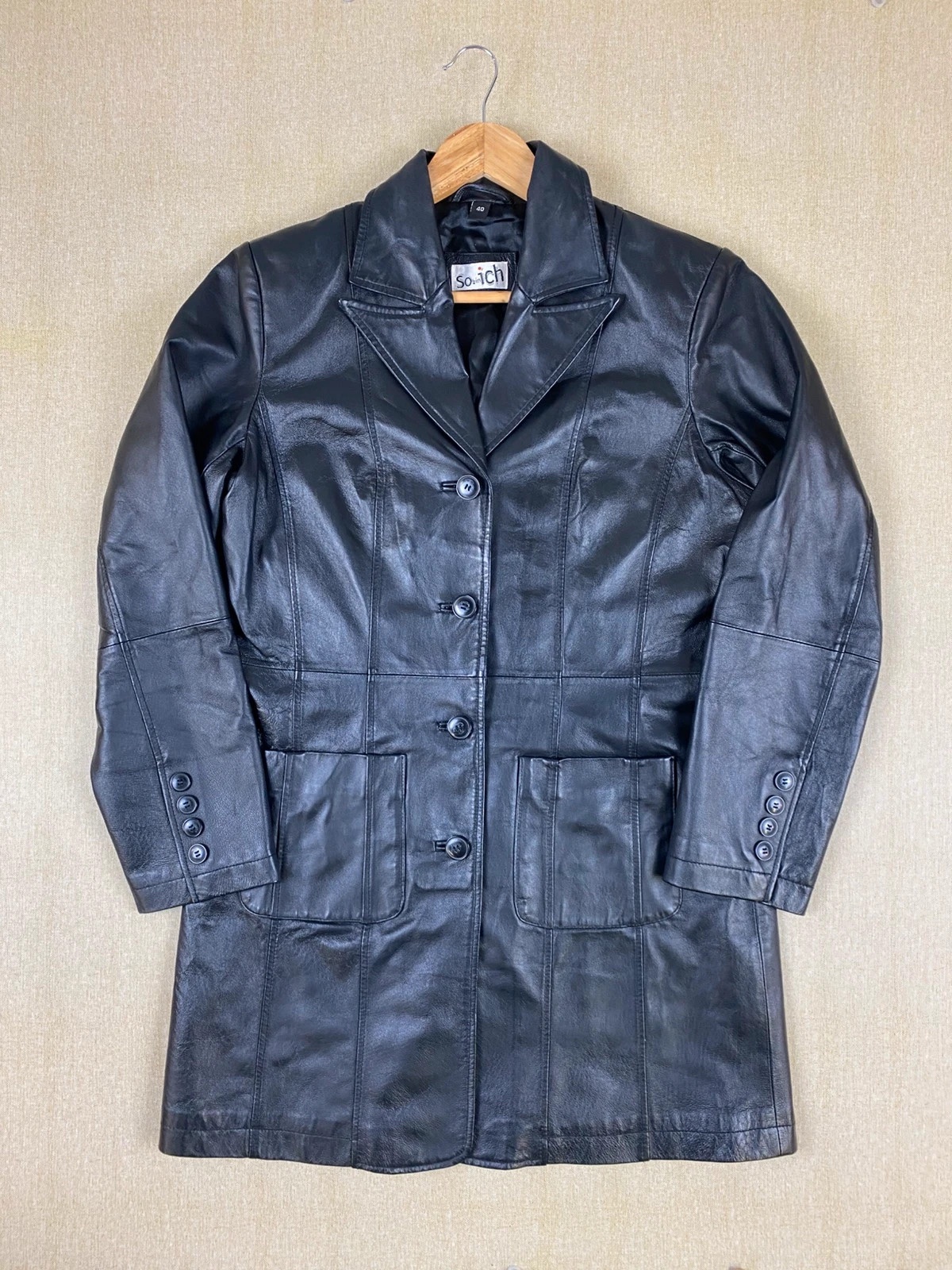 So bin ich Vintage Pure Black Genuine Leather Trench Coat Matrix Blazer Jacket