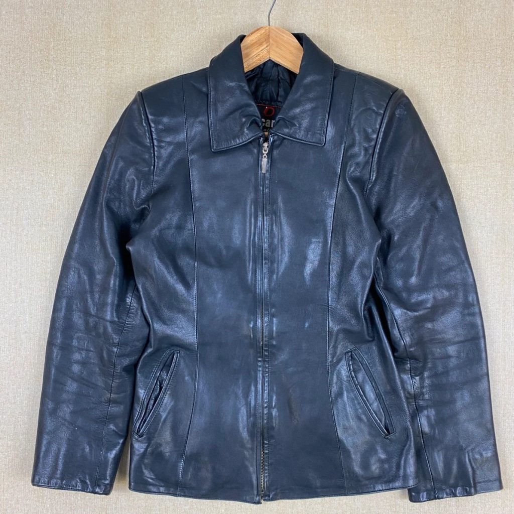 Dicano Leather Vintage Pure Black Minimalist Zip-Up Leather Jacket