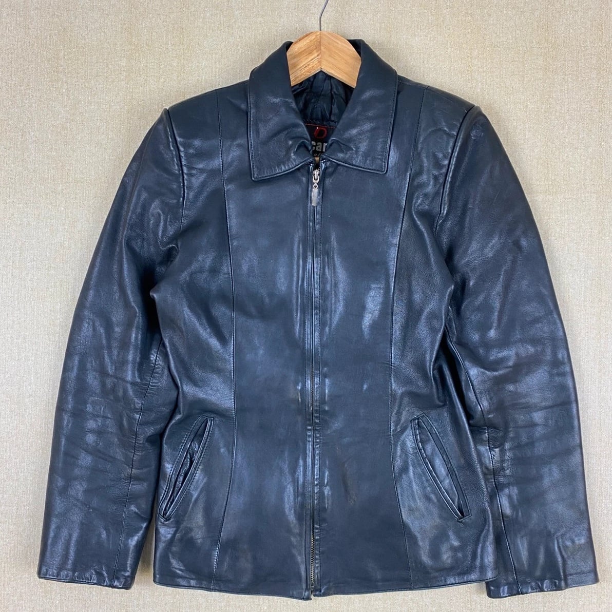 Dicano Leather Vintage Pure Black Minimalist Zip-Up Leather Jacket