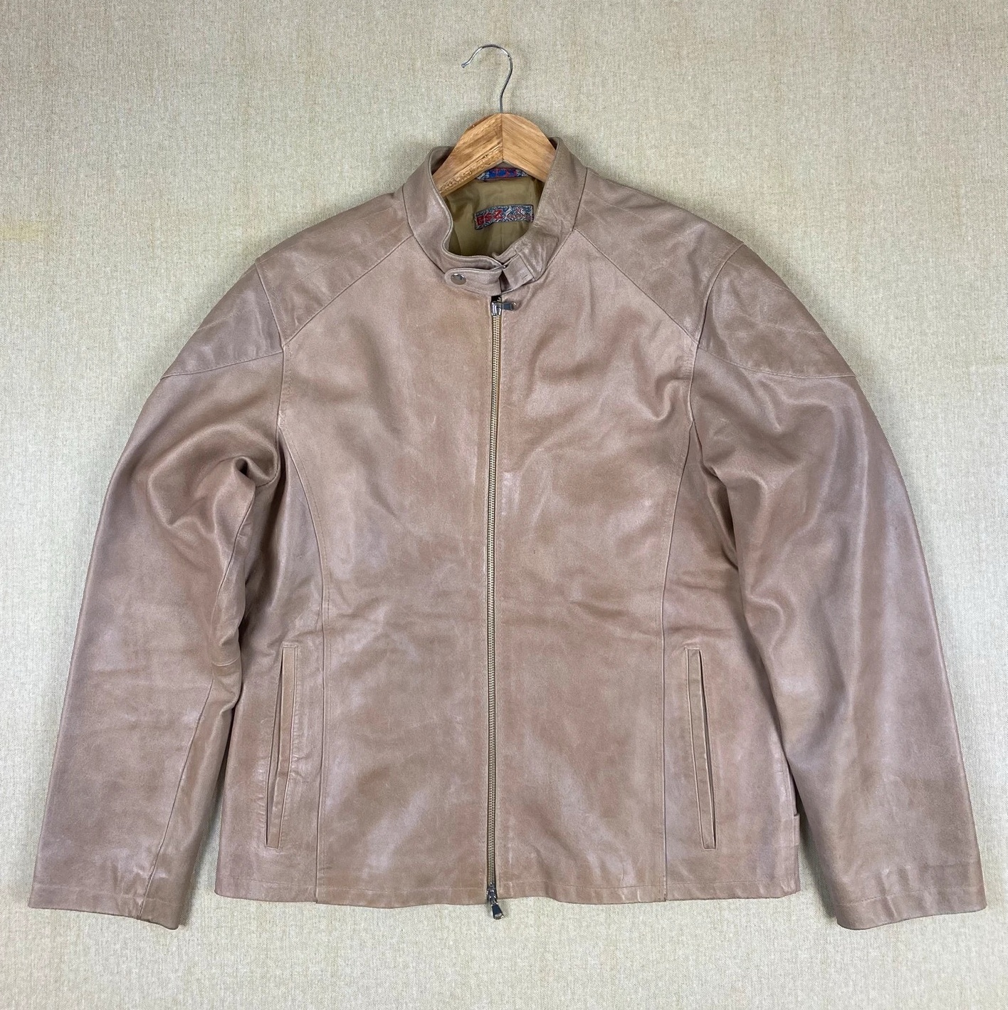 ESZ by Essenza Vintage Made in Italy Warm Beige Leather Café Racer Biker Jacket