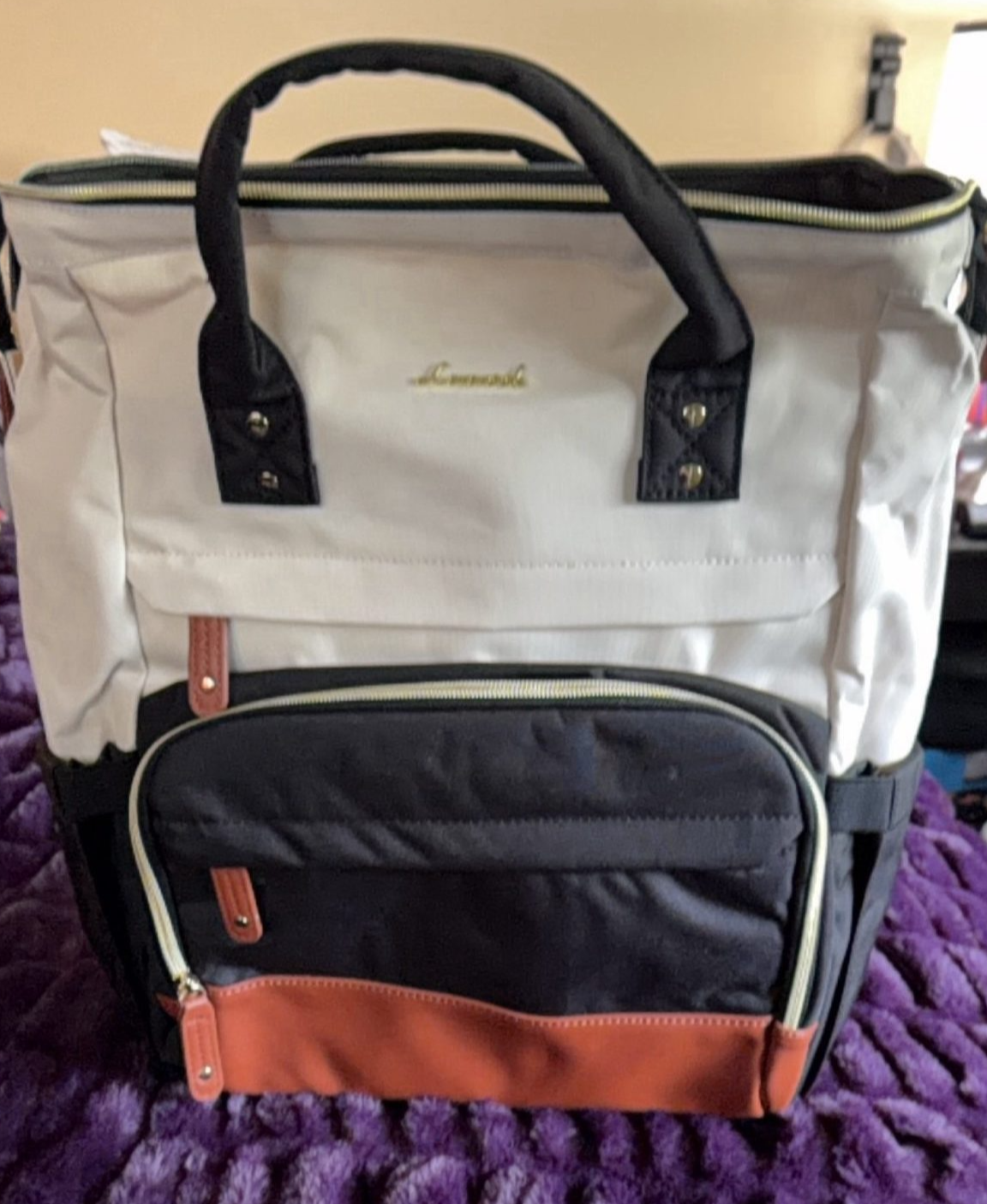 LOVEVOOK Beige Black Laptop Backpack Work Travel Bag NWOT image 4