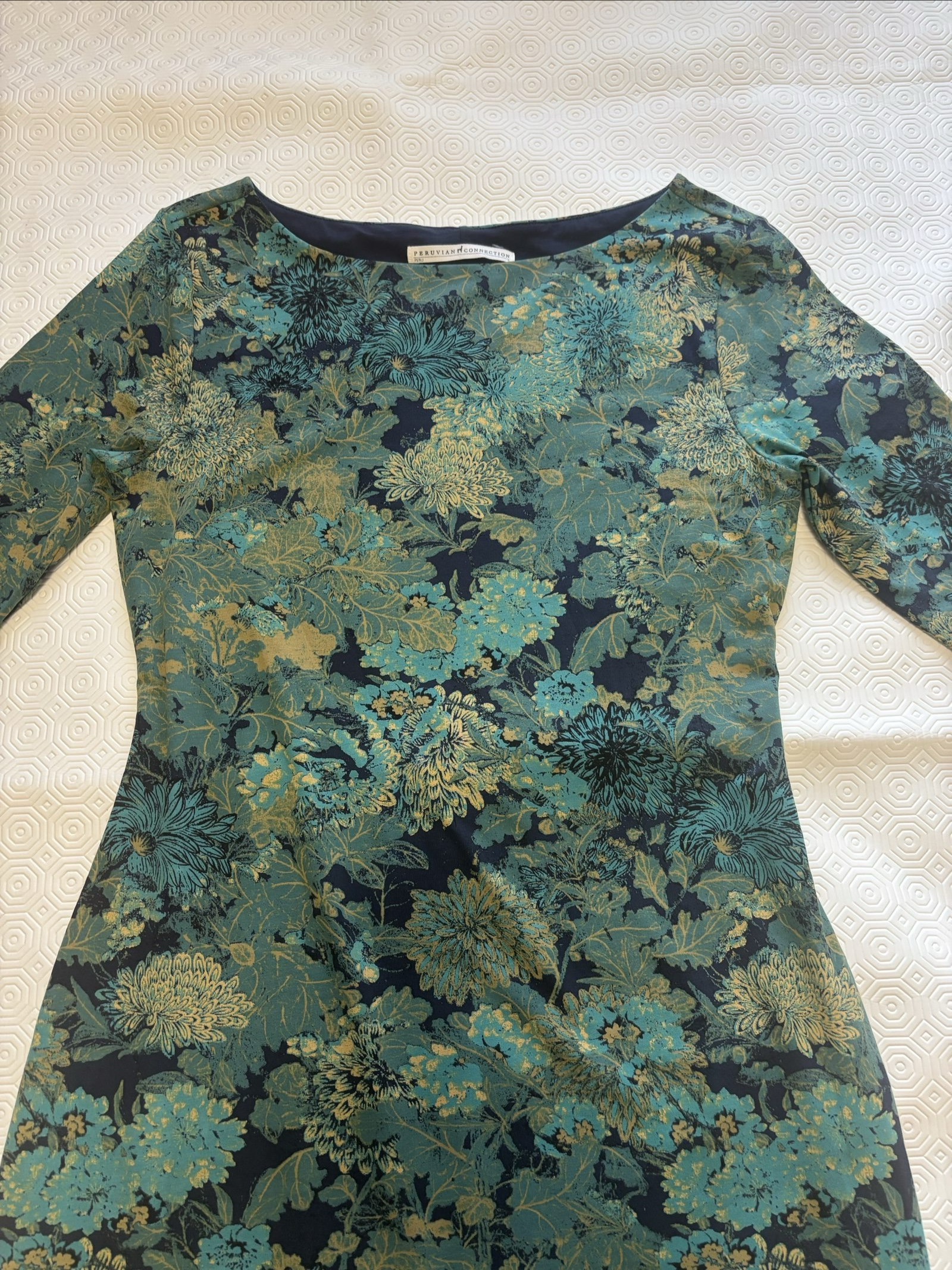 Peruvian Connection Blue & Green Floral Printed Long Sleeve Dress small image 2
