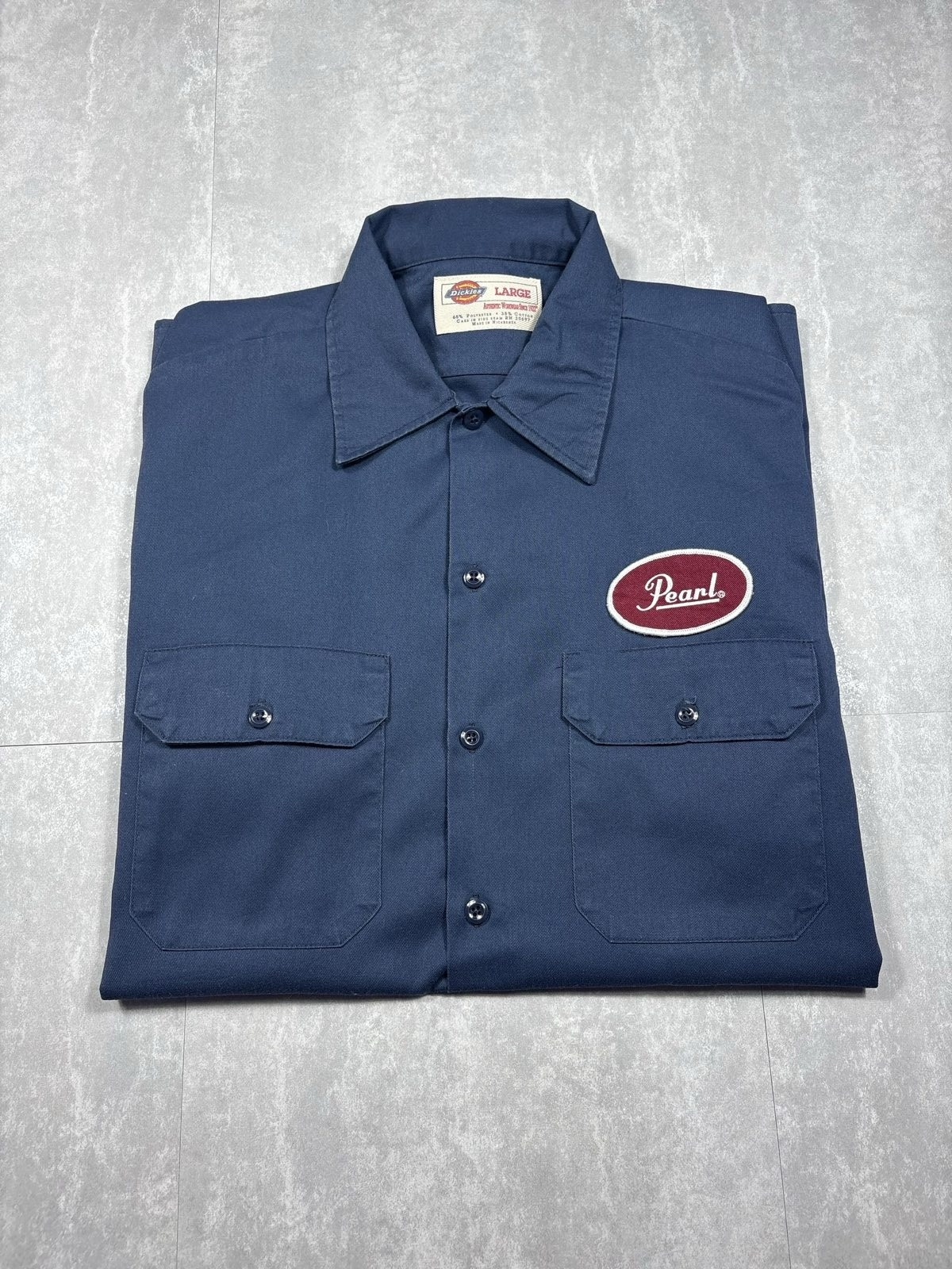 Dickies Navy Work Short Sleeve Shirt L Embroidered Logo
