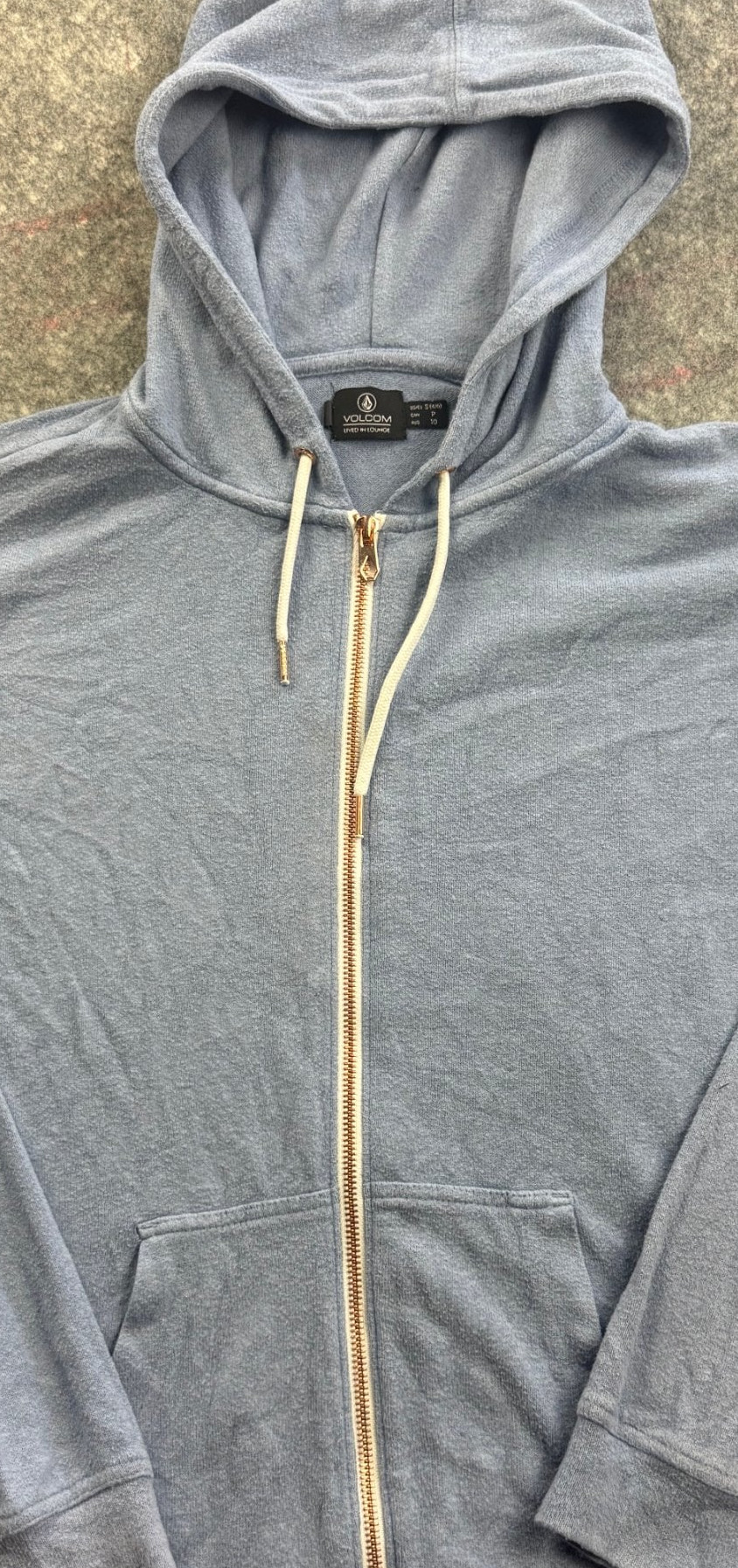 Volcom Light Blue Zip Hoodie Women’s Small Terry Texture image 6