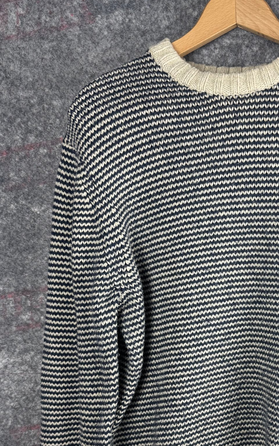 White Stuff Navy & Cream Striped Chunky Knit Jumper Medium image 7