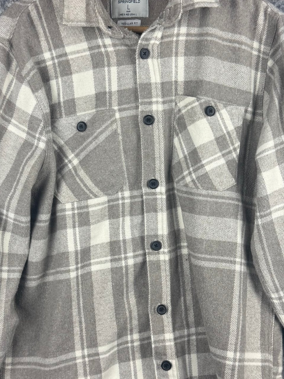Springfield Grey & White Check Overshirt Large Regular Fit image 5