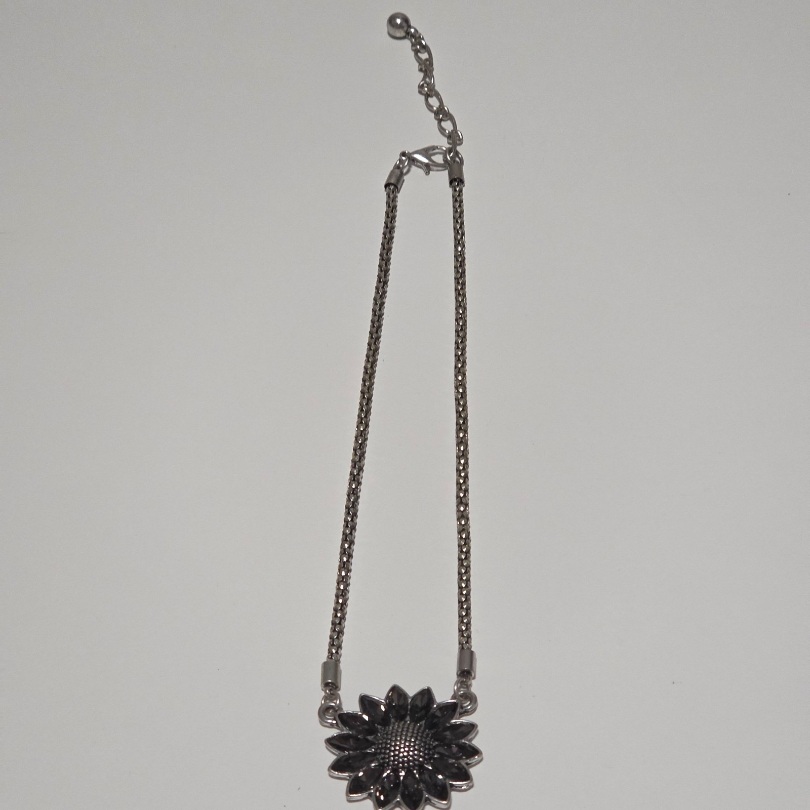 Black Gem Flower Pendant Necklace. B6 image 2