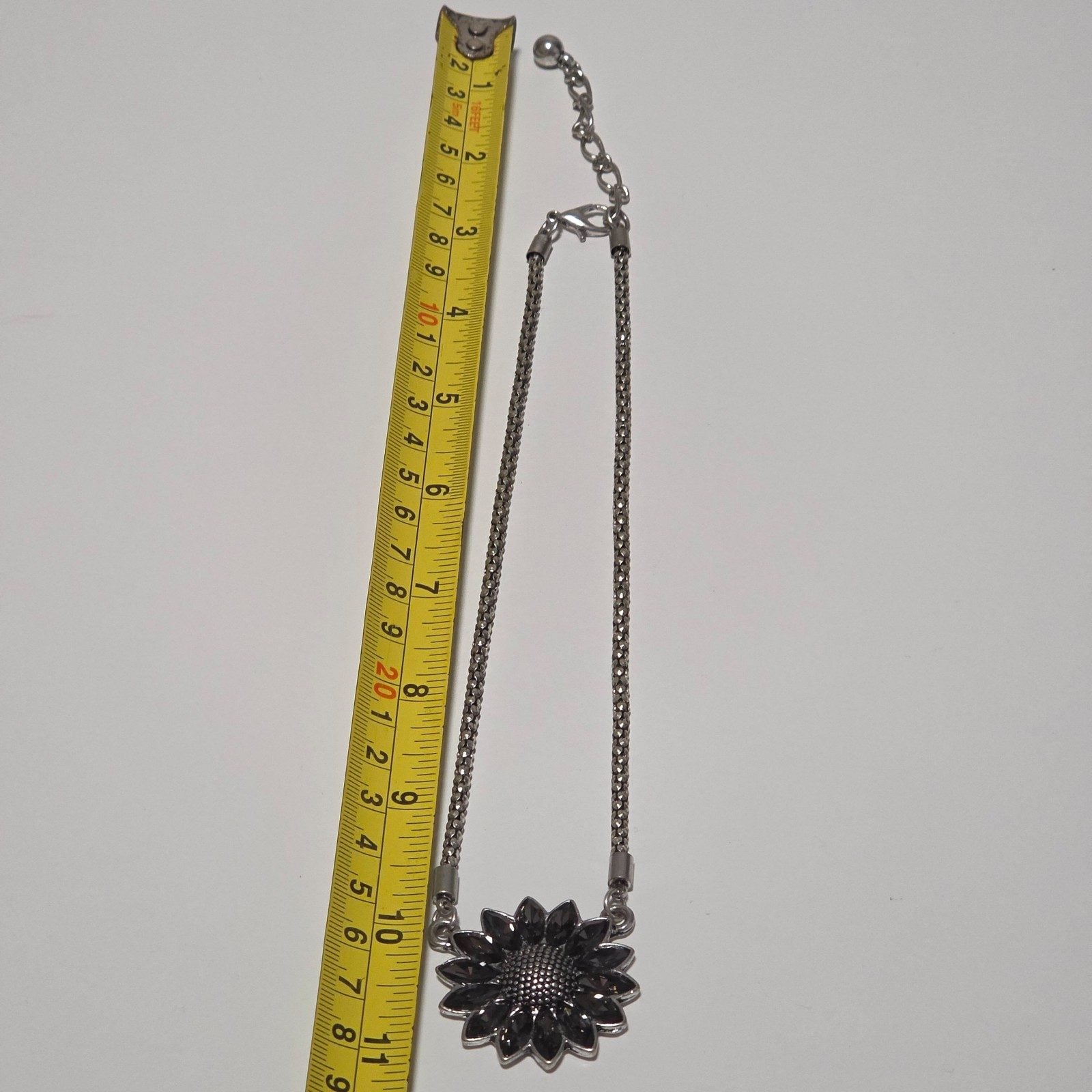 Black Gem Flower Pendant Necklace. B6 image 4