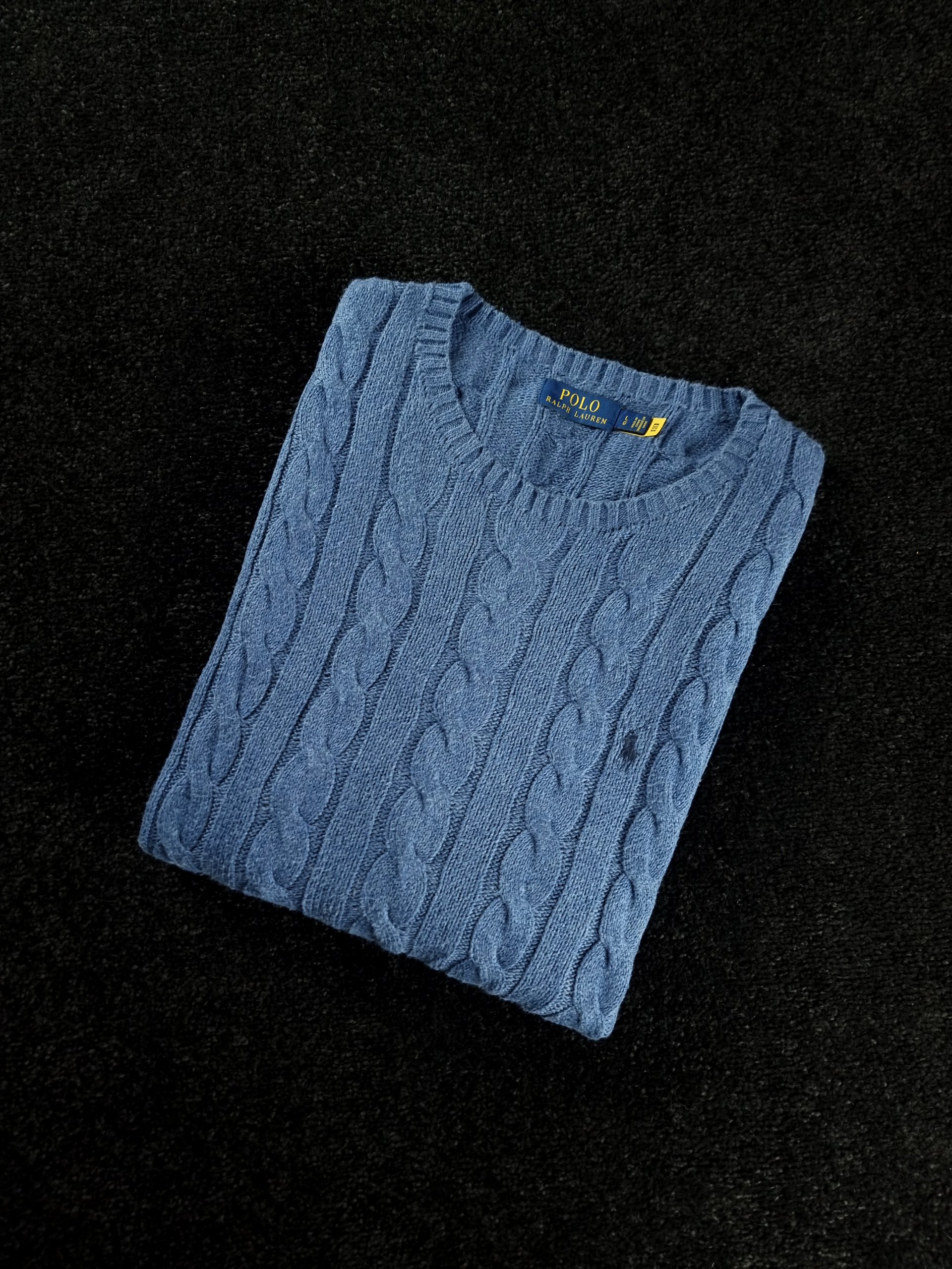Sweater Cable Knit Polo Ralph Lauren Men L Blue