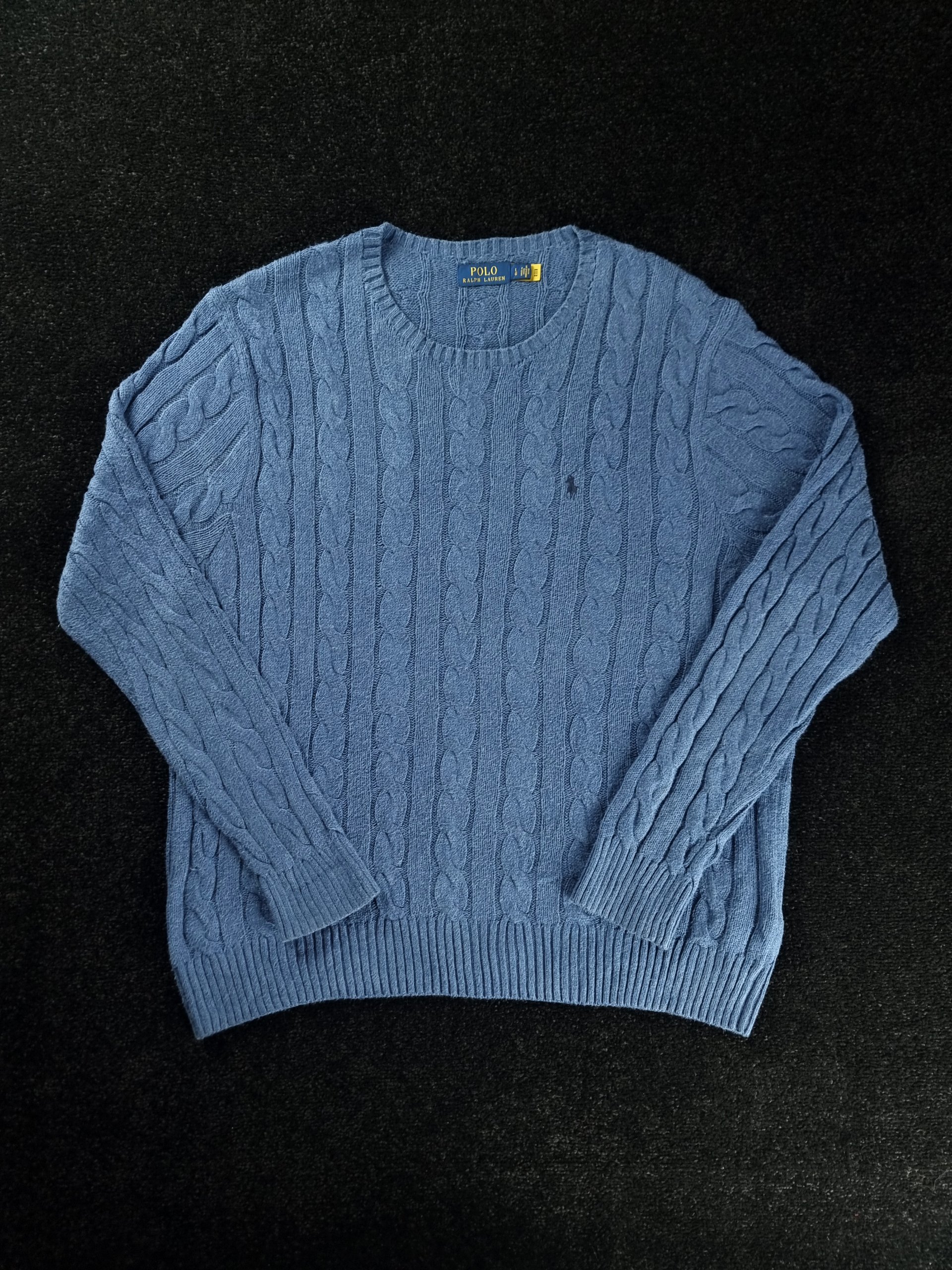 Sweater Cable Knit Polo Ralph Lauren Men L Blue image 2