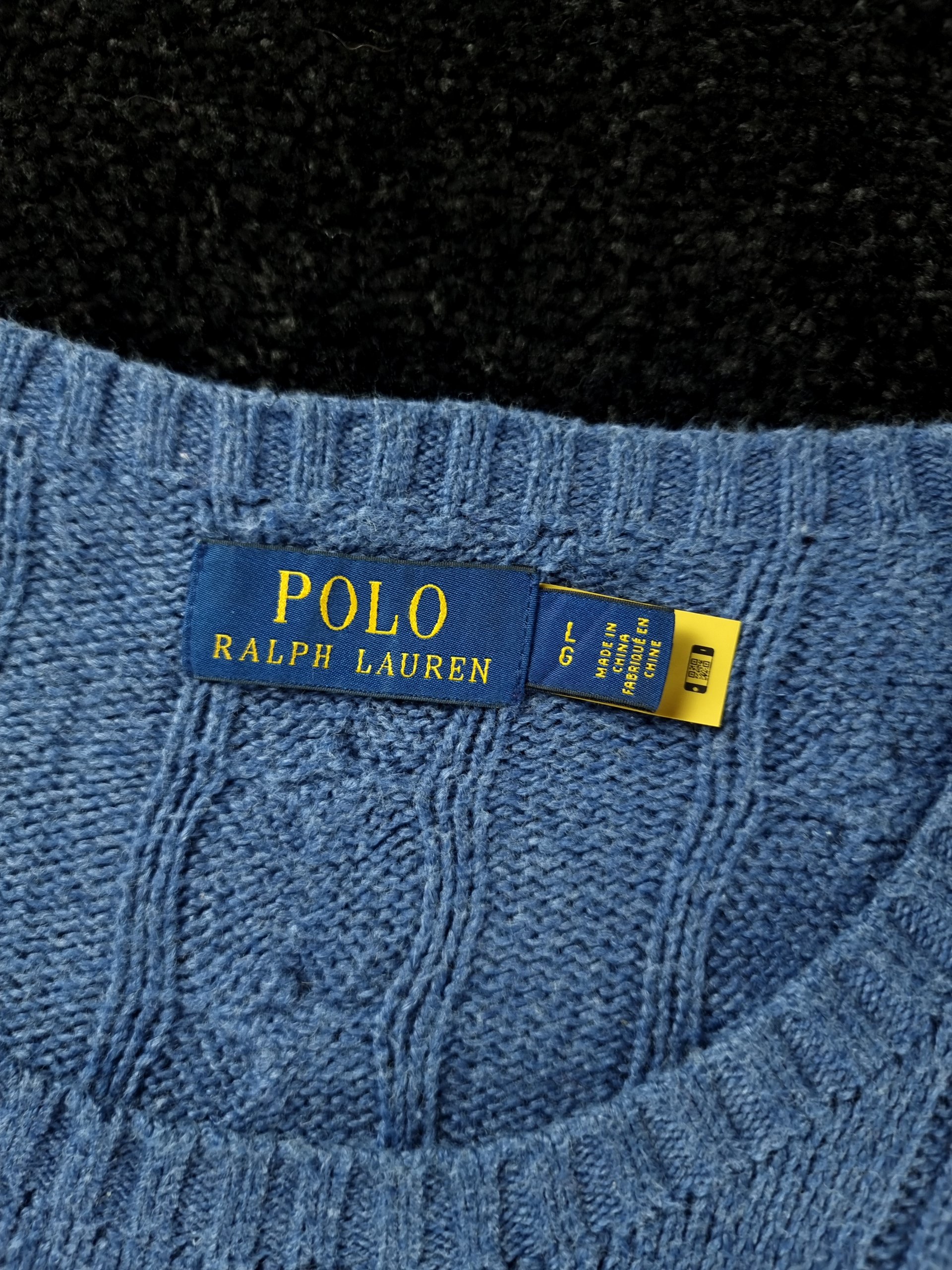 Sweater Cable Knit Polo Ralph Lauren Men L Blue image 5