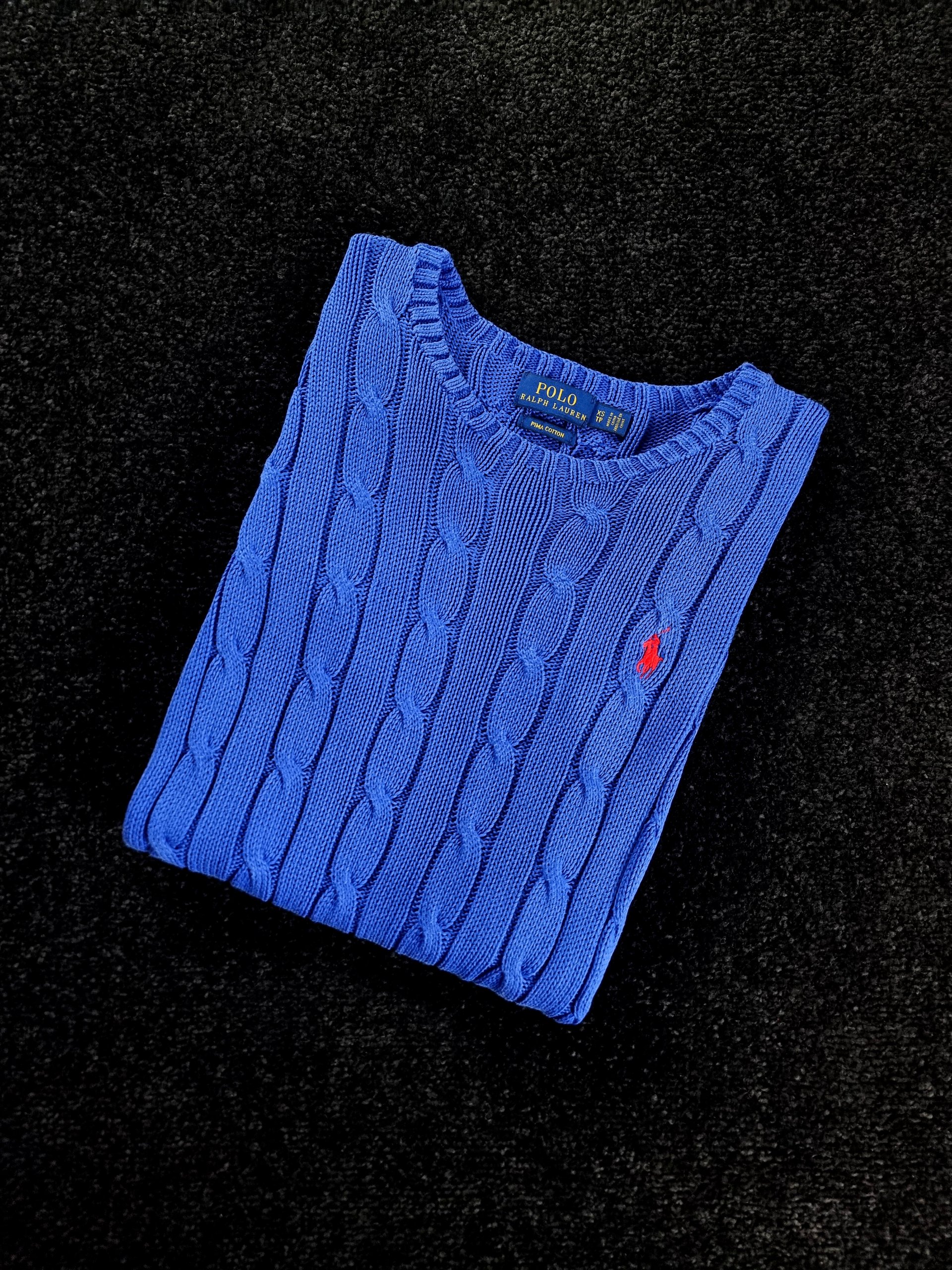 Sweater Cable Knit Polo Ralph Lauren Men XS Blue