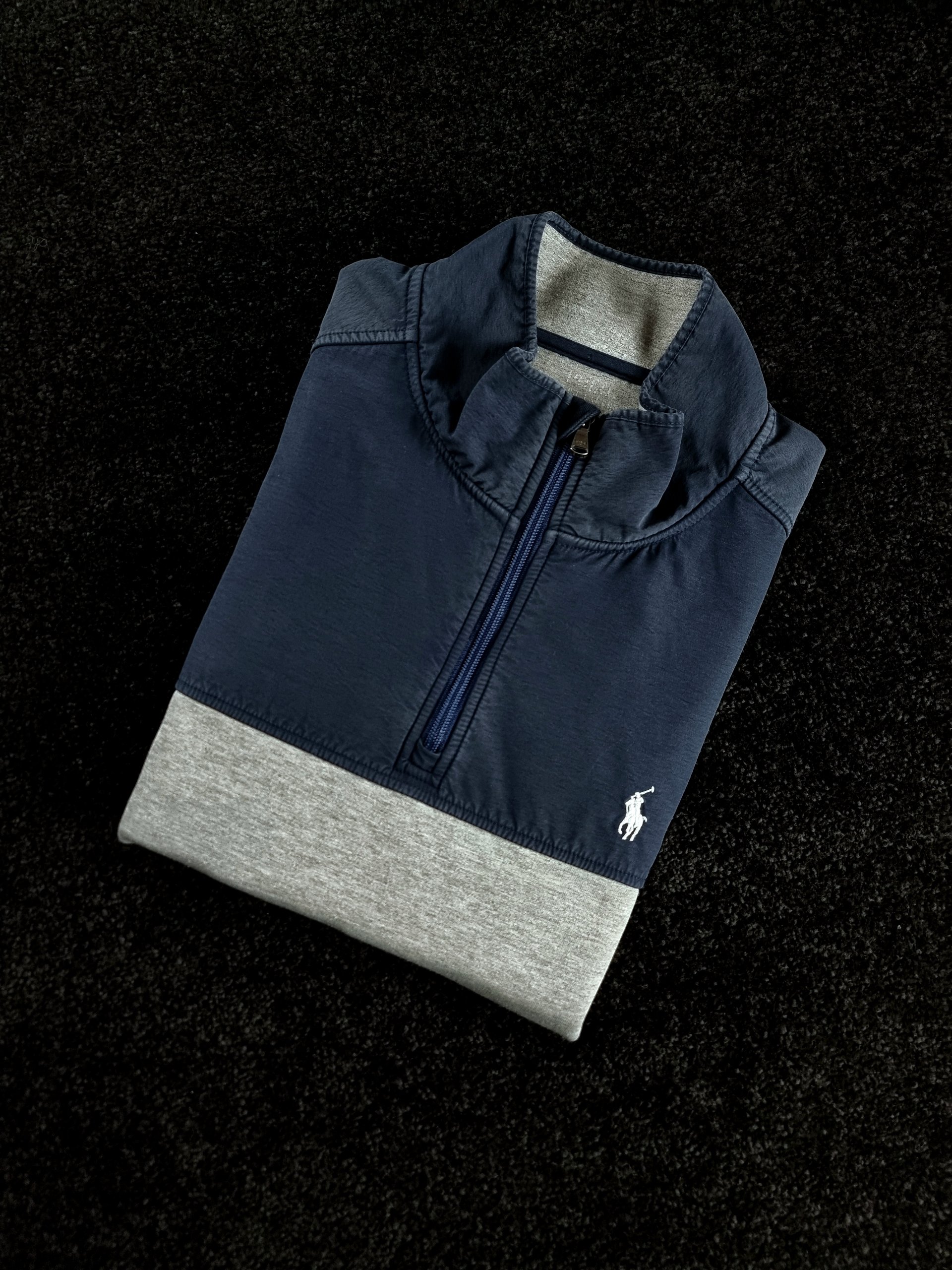 Sweatshirt Half Zip Polo Ralph Lauren Men's L Blue Navy & Grey