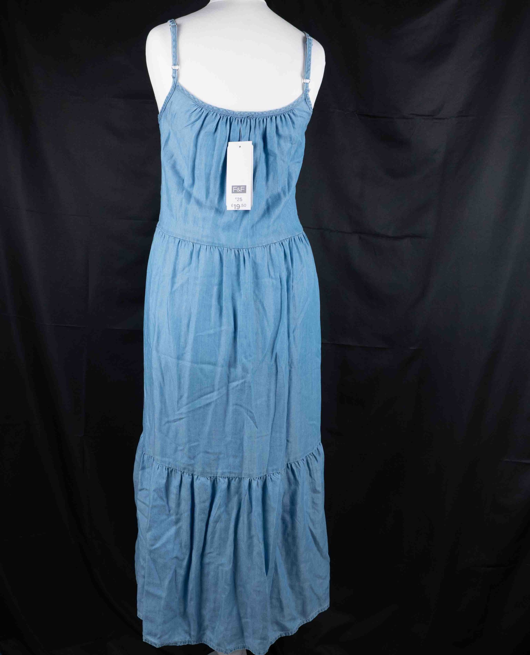 F&F Blue Denim Style Tiered Spaghetti Strap Dress UK 12 NWT RRP £19.50 image 5