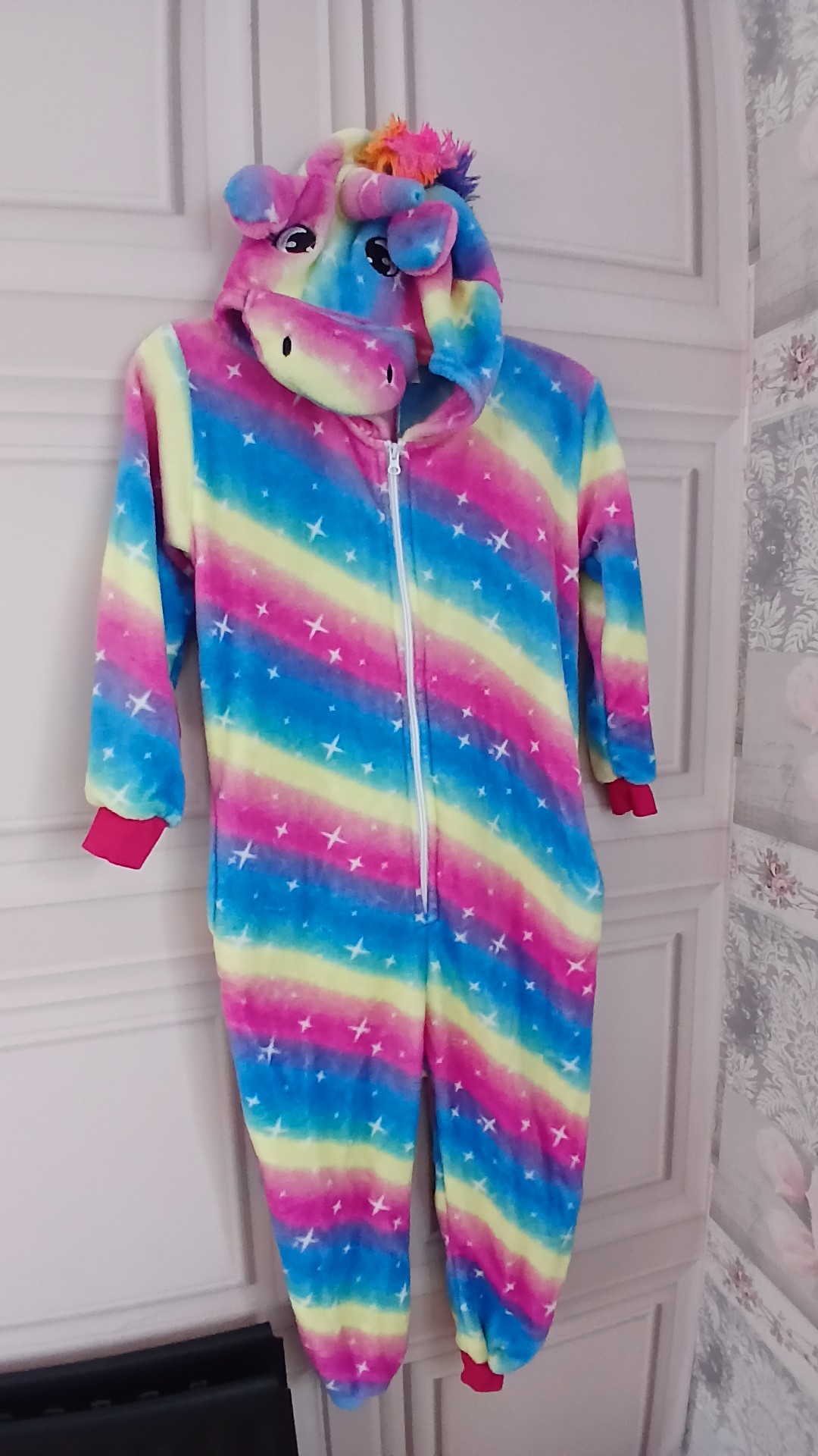 Kids Rainbow Unicorn Onesie 7-8 Years Soft Plush Hooded Pajamas