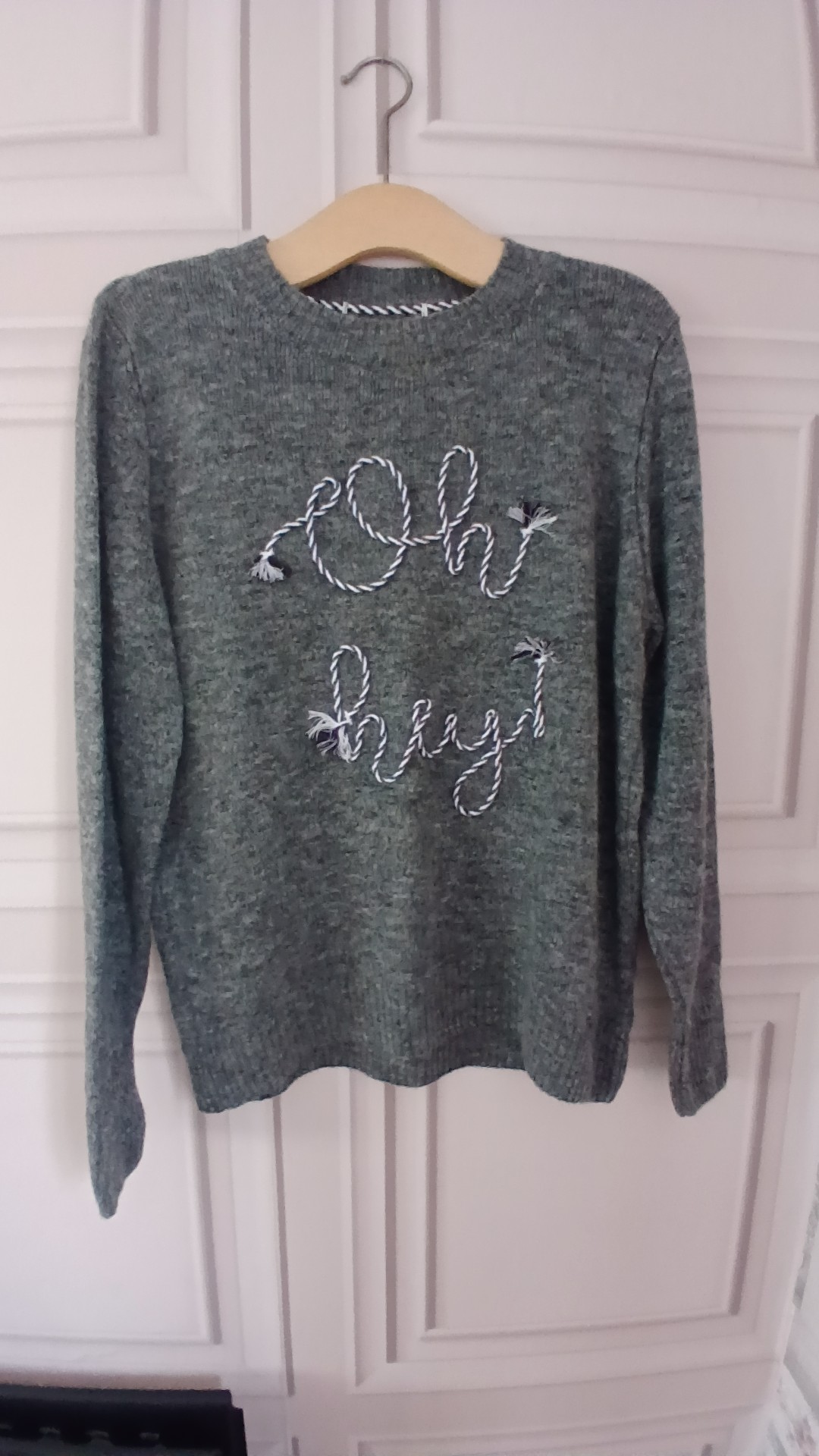 Grey Women's Chunky Knit Sweater Medium Rope Detail