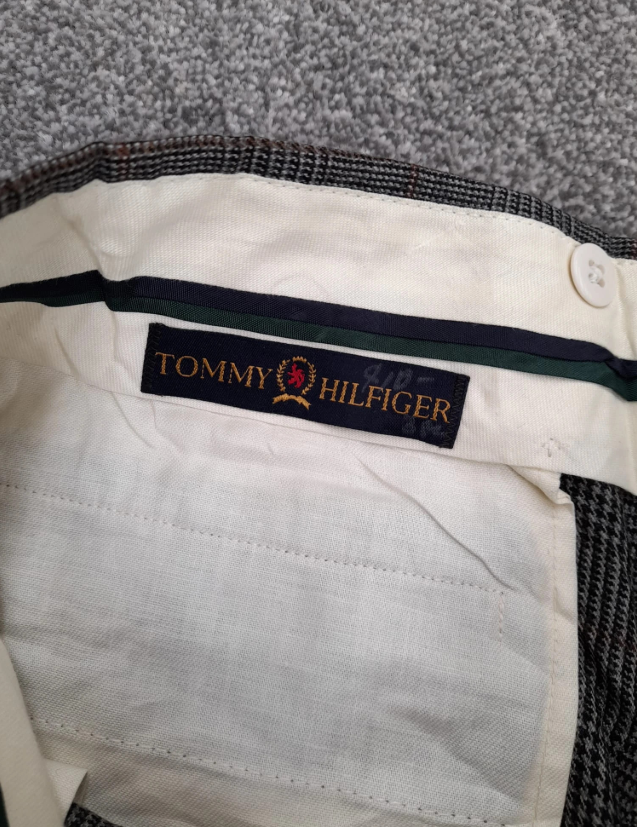 Tommy Hilfiger Grey Checked Pleated Chino Trousers 30" image 3