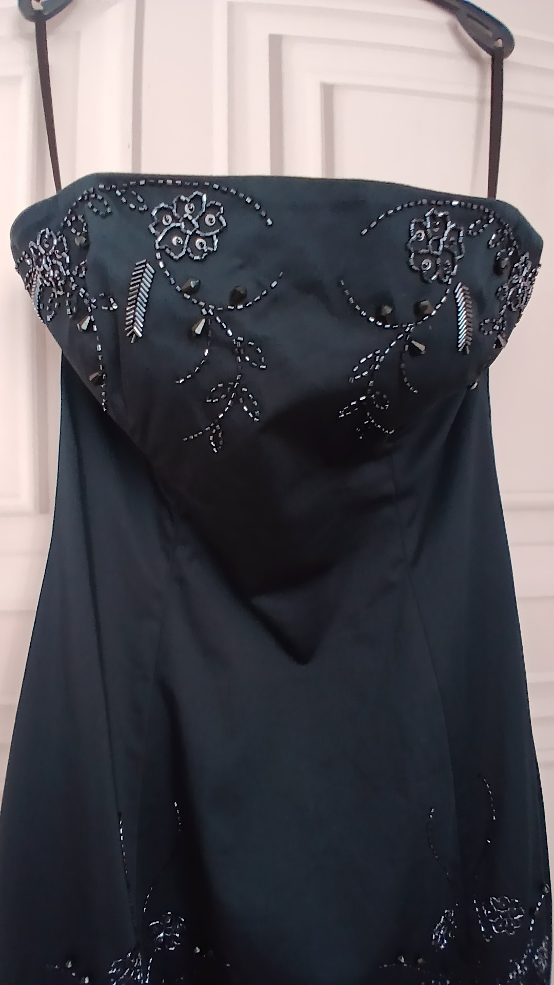 Strapless Black Beaded Cocktail Dress Floral Embroidery UK 12 image 3