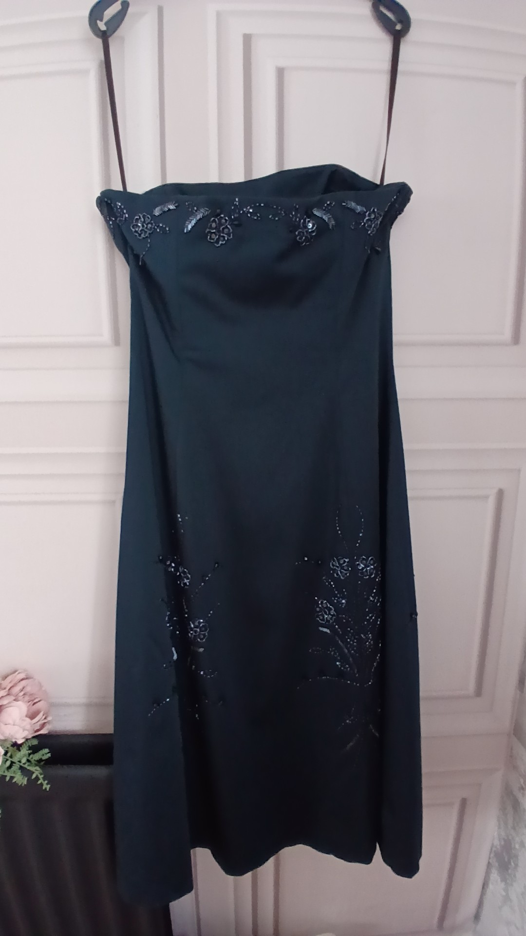 Strapless Black Beaded Cocktail Dress Floral Embroidery UK 12 image 5