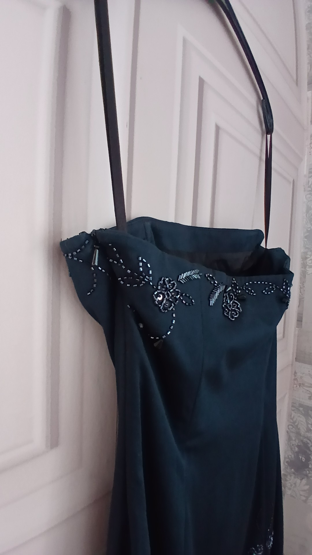 Strapless Black Beaded Cocktail Dress Floral Embroidery UK 12 image 6