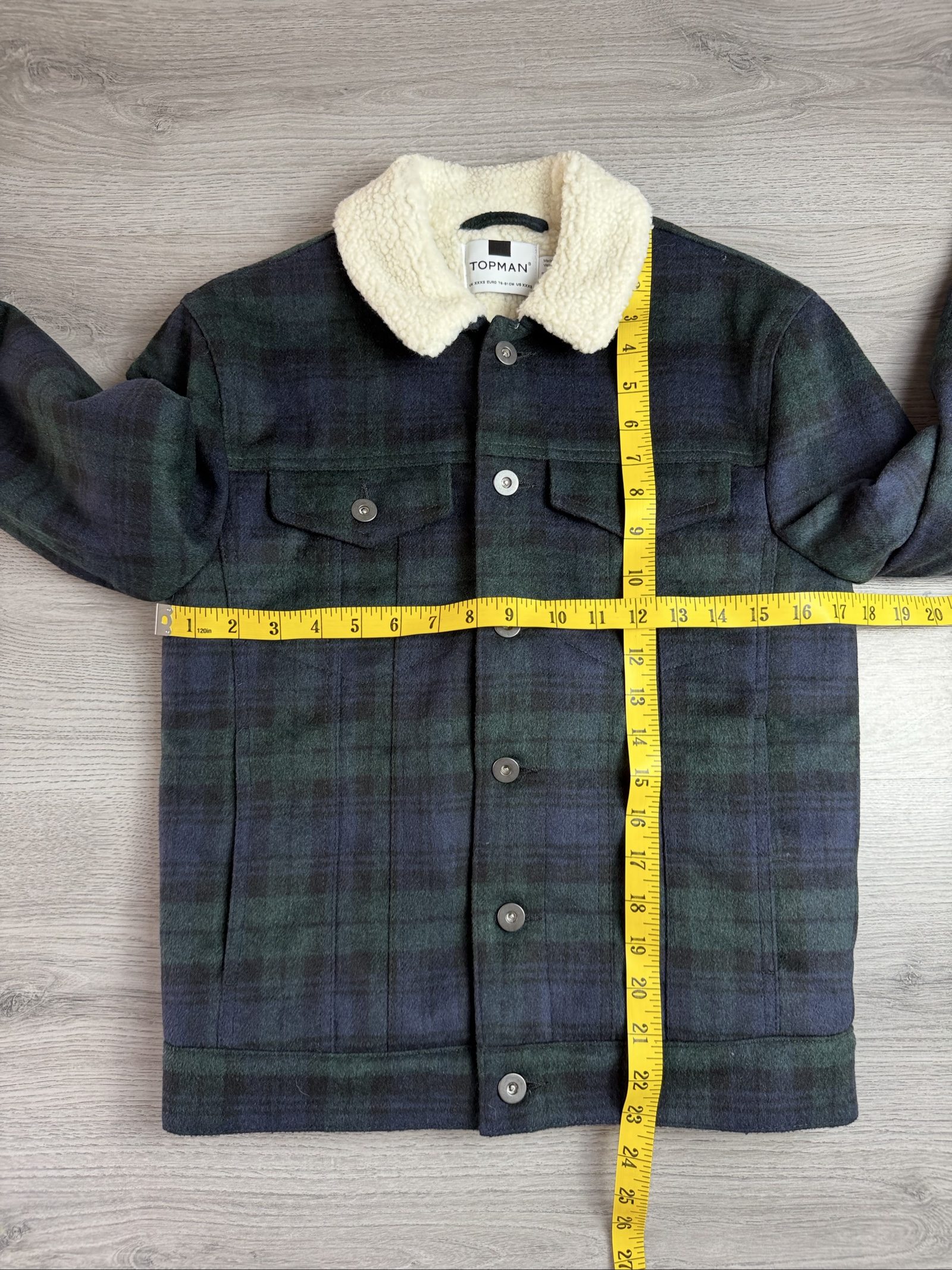Topman Dark Green & Black Check Sherpa Collar Jacket XXXS (01694) image 4