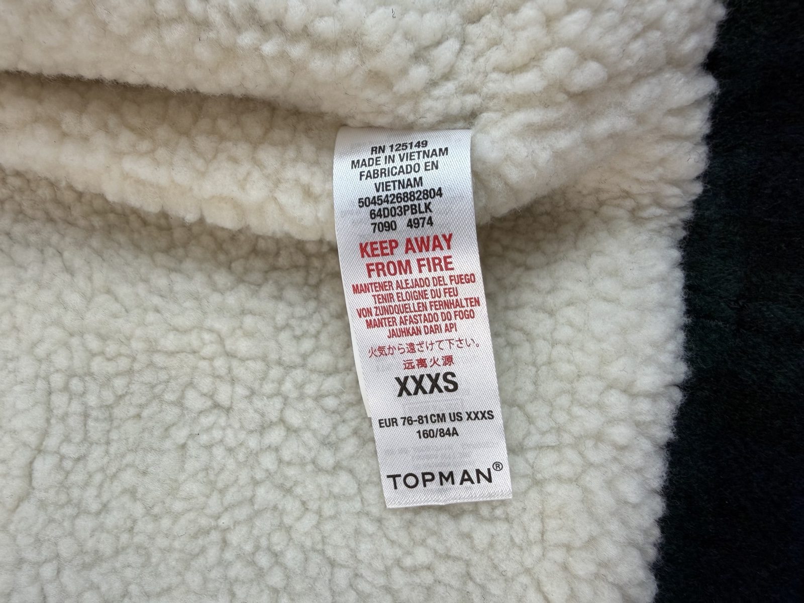 Topman Dark Green & Black Check Sherpa Collar Jacket XXXS (01694) image 8