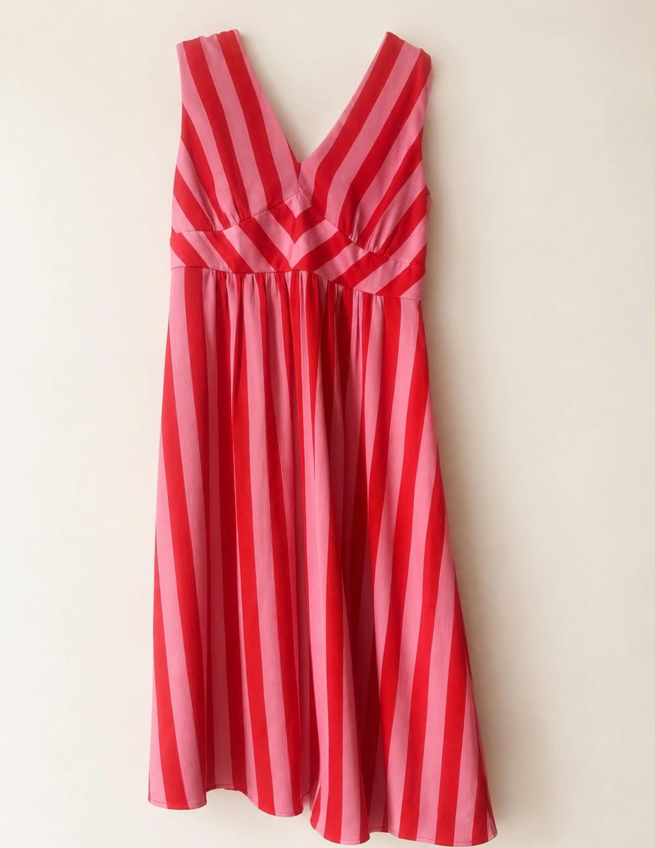 Warehouse Women's Red & Pink Striped Sleeveless Dress UK 16