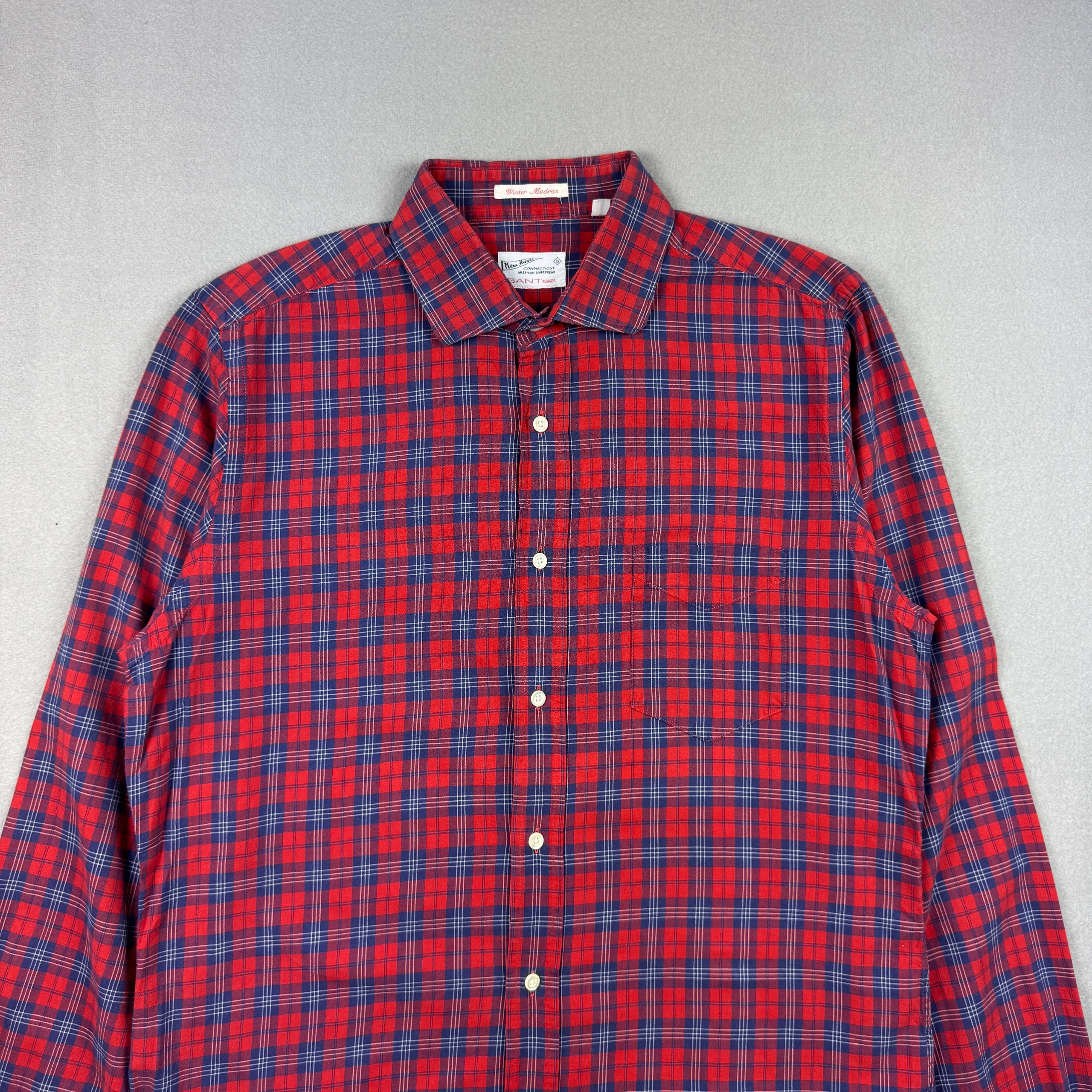Gant Rugger Winter Madras Red & Navy Checked Men's Shirt Cotton Size M image 2