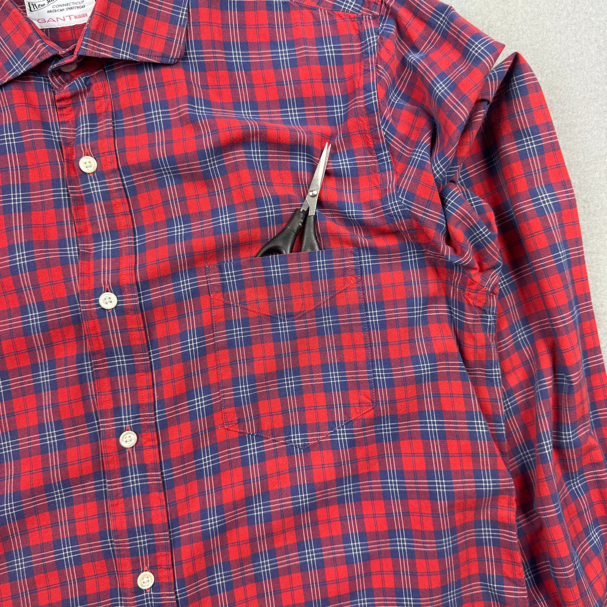 Gant Rugger Winter Madras Red & Navy Checked Men's Shirt Cotton Size M image 6