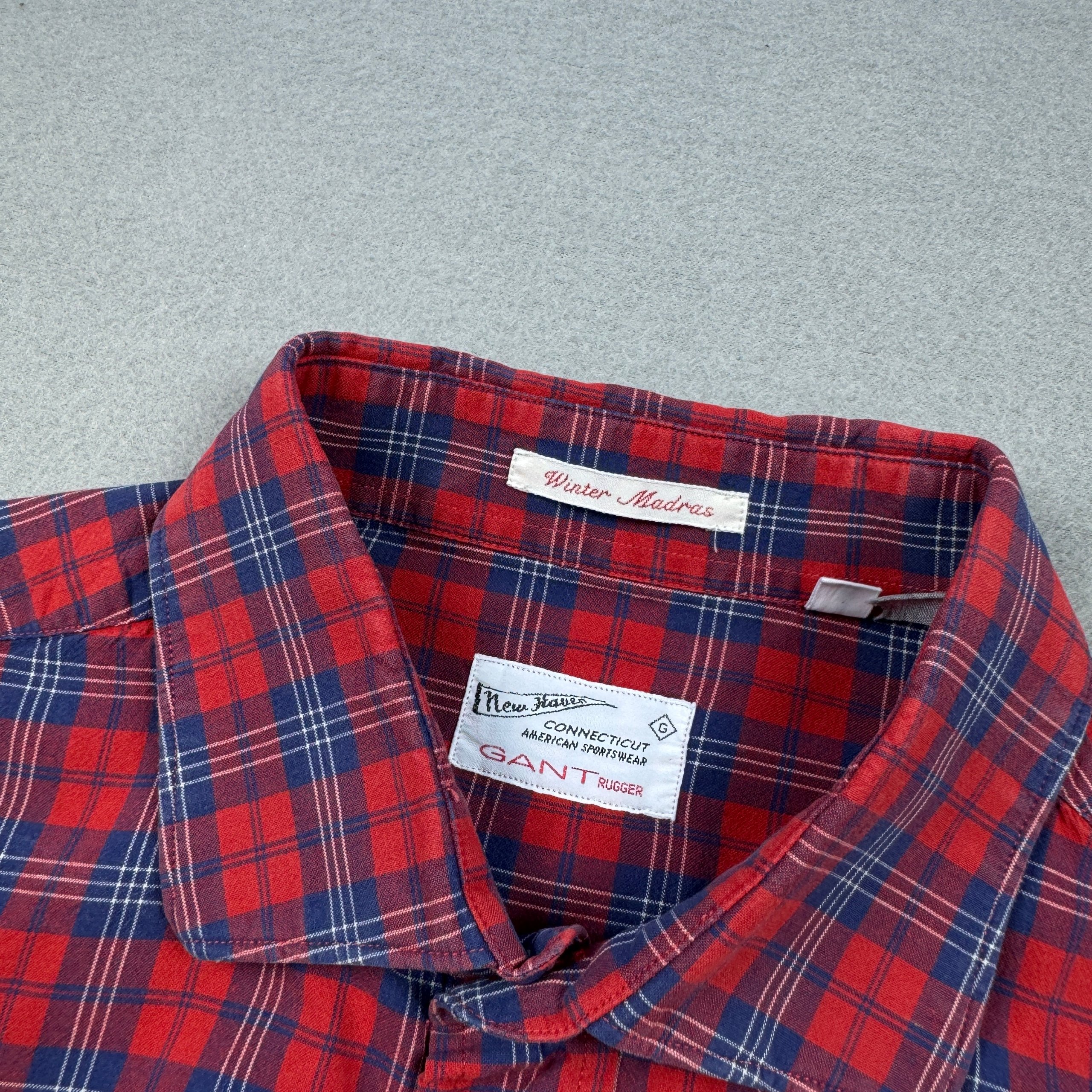 Gant Rugger Winter Madras Red & Navy Checked Men's Shirt Cotton Size M image 7