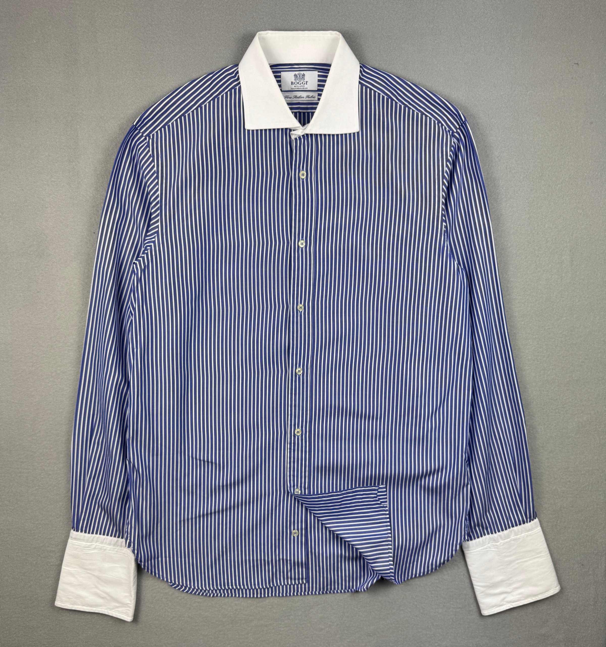 Boggi Blue & White Stripe Formal Cufflinks Shirt Size 41 / 16
