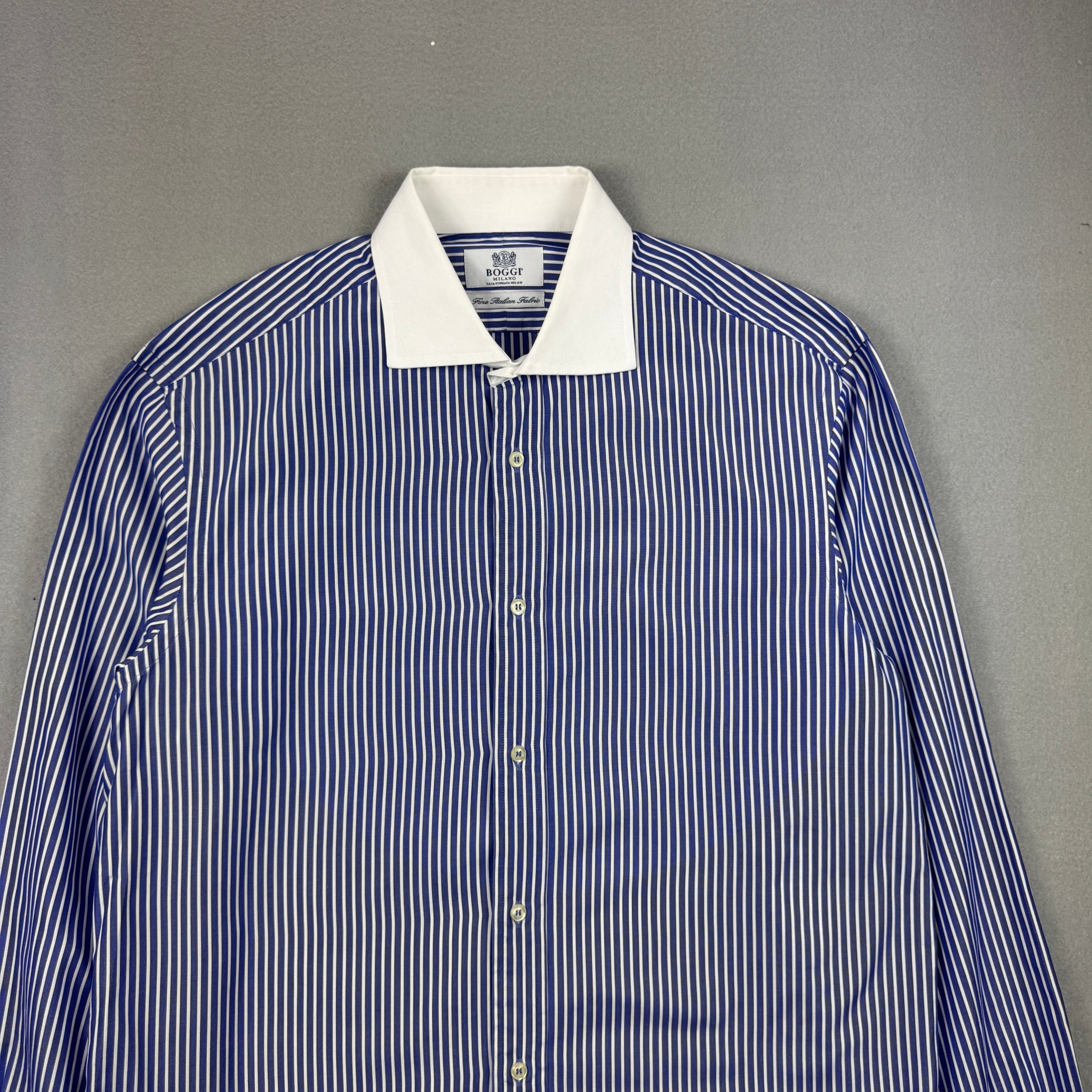 Boggi Blue & White Stripe Formal Cufflinks Shirt Size 41 / 16 image 2